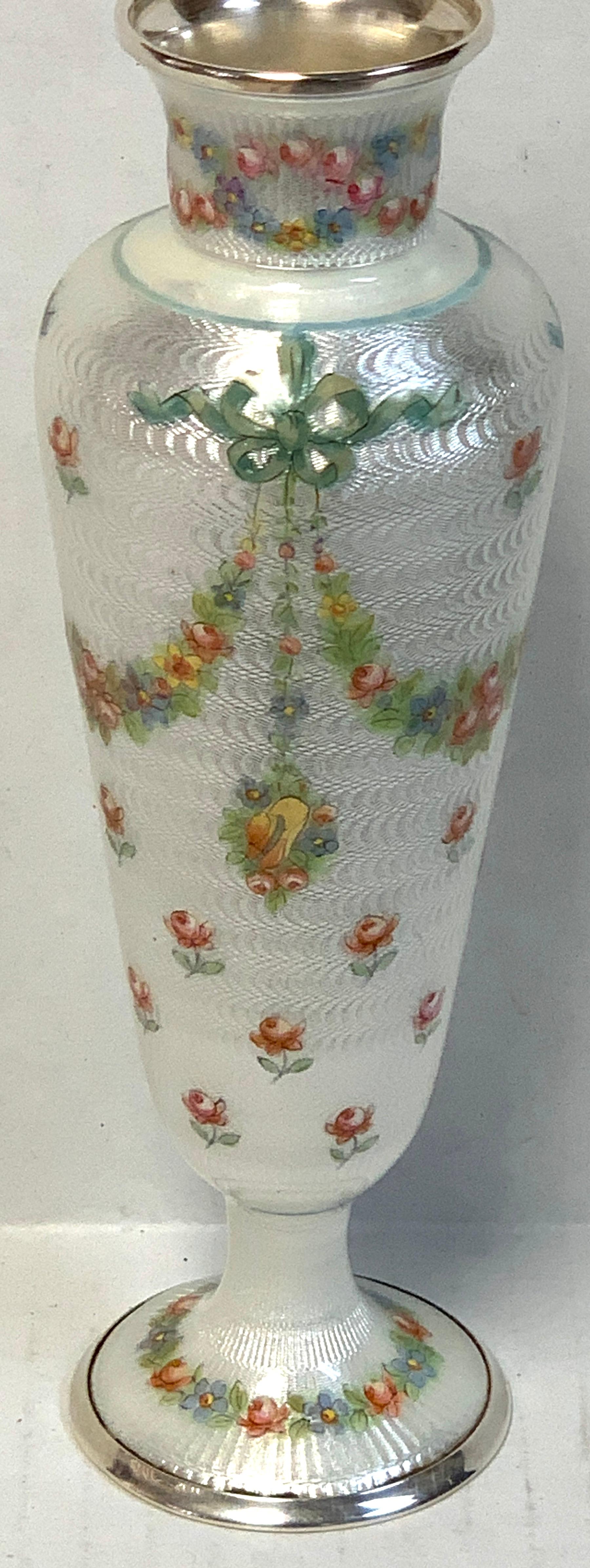 Enameled French Sterling and Guilloche Enamel Neoclassical Vase