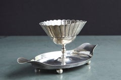 French Sterling Serving Tray with Flower Form Footed Center Bowl, circa 1960s