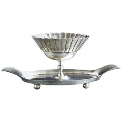 French Sterling Serving Tray with Flower Form Footed Center Bowl, circa 1960s