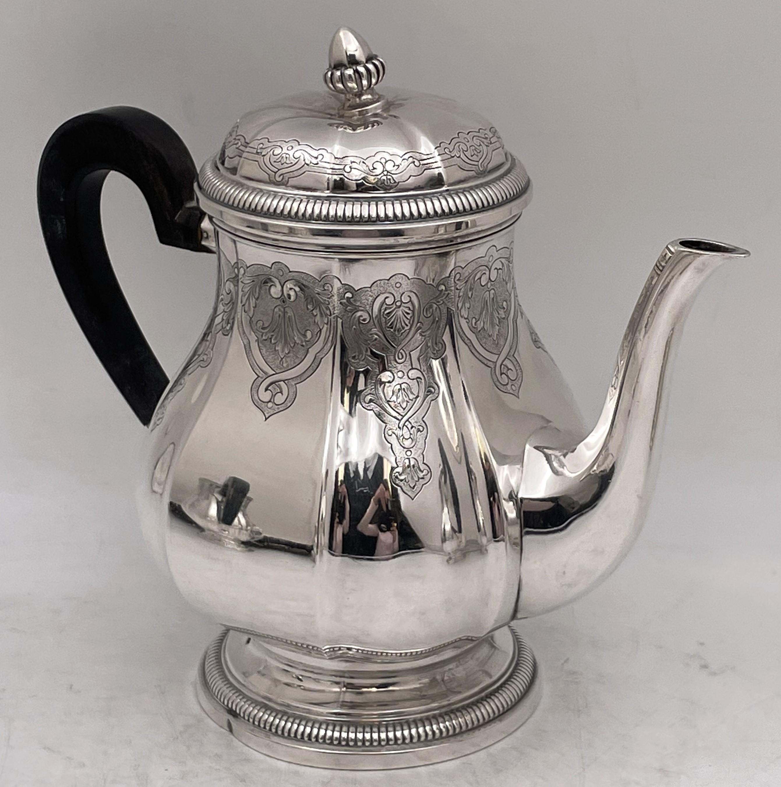 French Sterling Silver 4-Piece Art Deco Tea / Coffee Set Early 20th Century 3