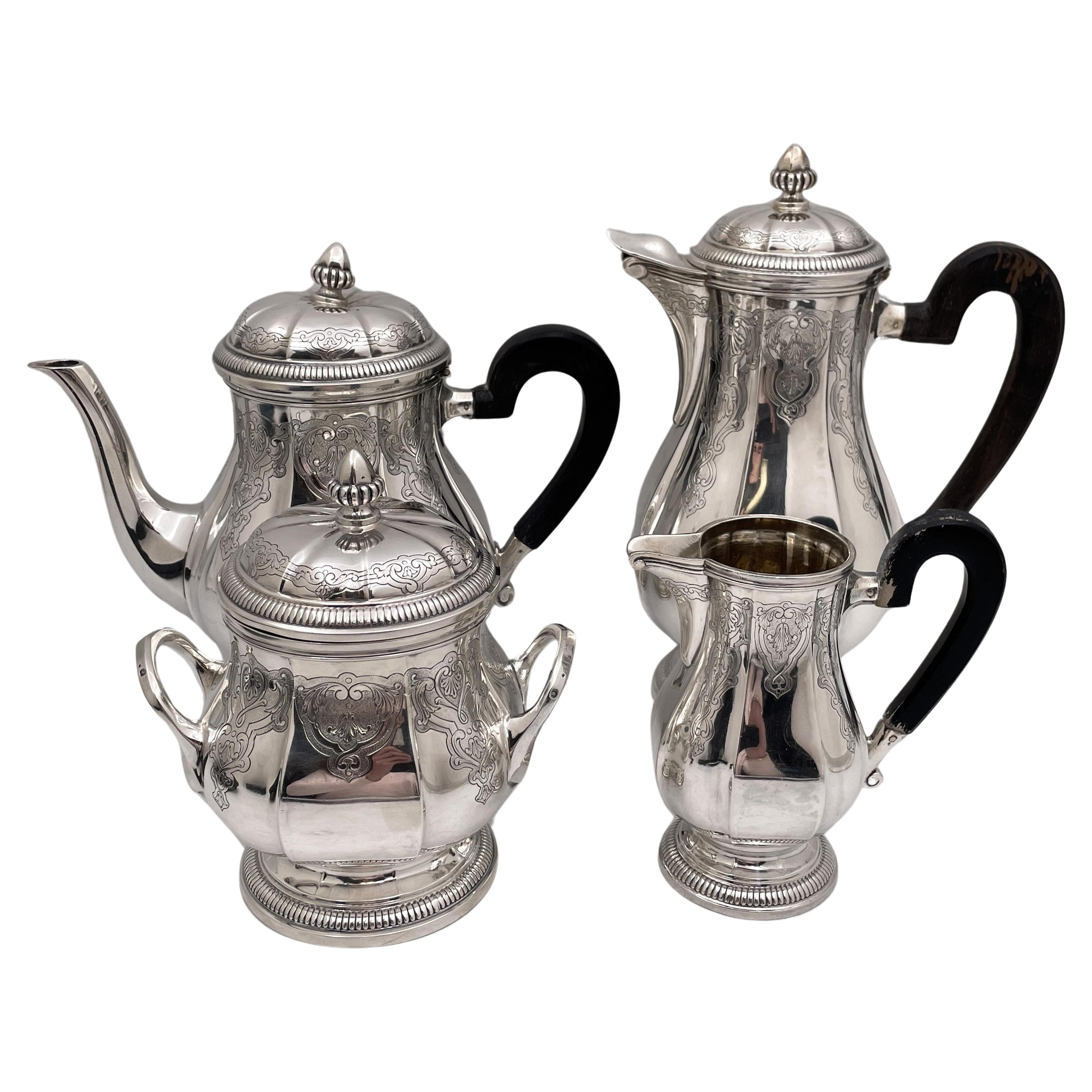 French Sterling Silver 4-Piece Art Deco Tea / Coffee Set Early 20th Century