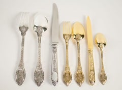 French Sterling Silver and Vermeil Dinner Flatware Set 84 Pieces