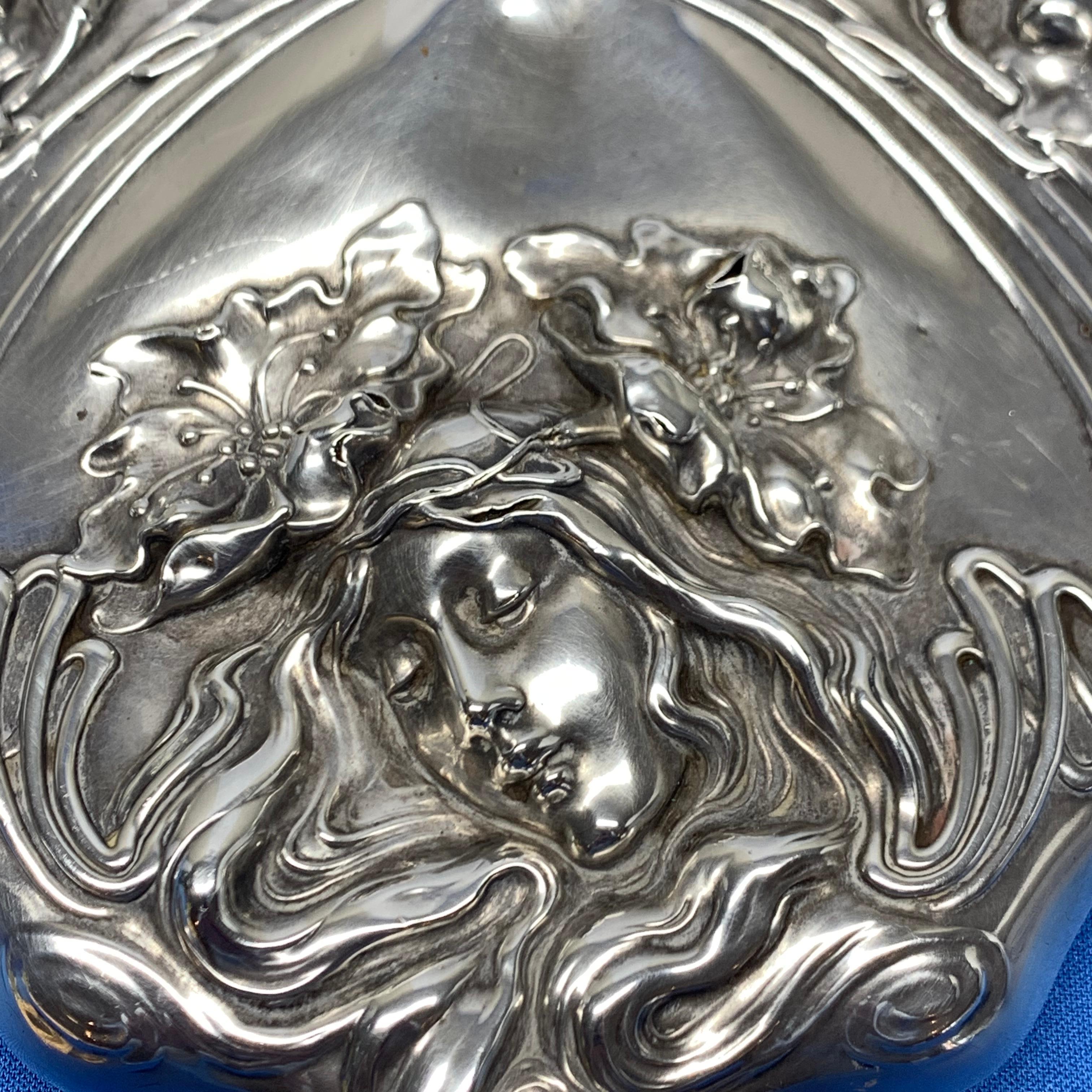 French Sterling Silver Art Nouveau Hand Vanity Mirror 5