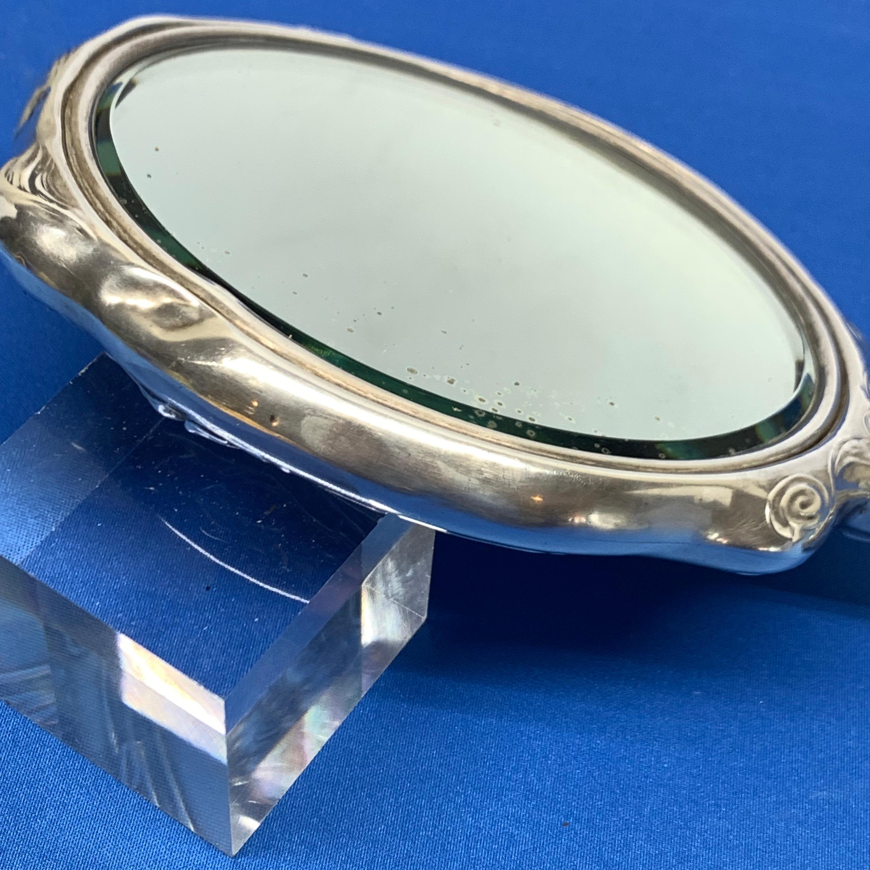 French Sterling Silver Art Nouveau Hand Vanity Mirror 13