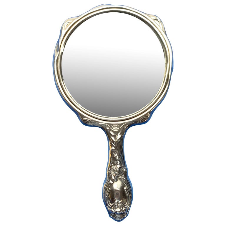 French Sterling Silver Art Nouveau Hand Vanity Mirror at 1stDibs