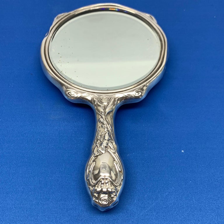 French Sterling Silver Art Nouveau Hand Vanity Mirror at 1stDibs