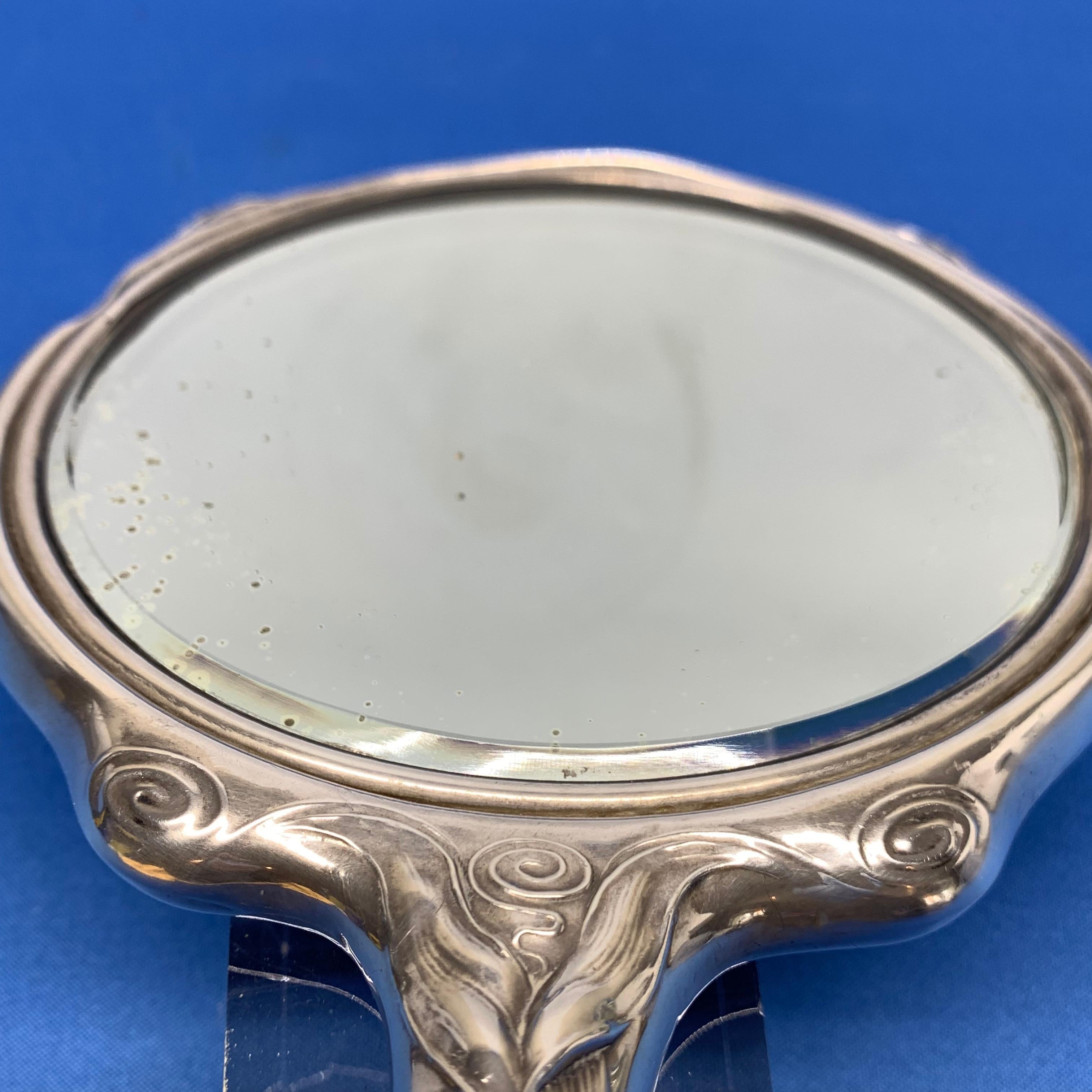 French Sterling Silver Art Nouveau Hand Vanity Mirror 2