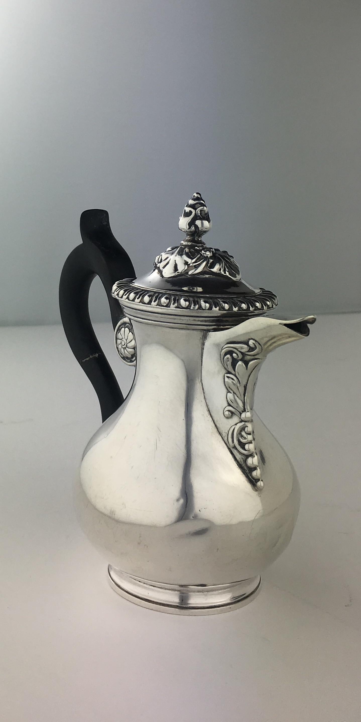 Hand-Carved French Sterling Silver Coffee or Tea Pot, circa 1860 Stamped Martial Fray, Paris