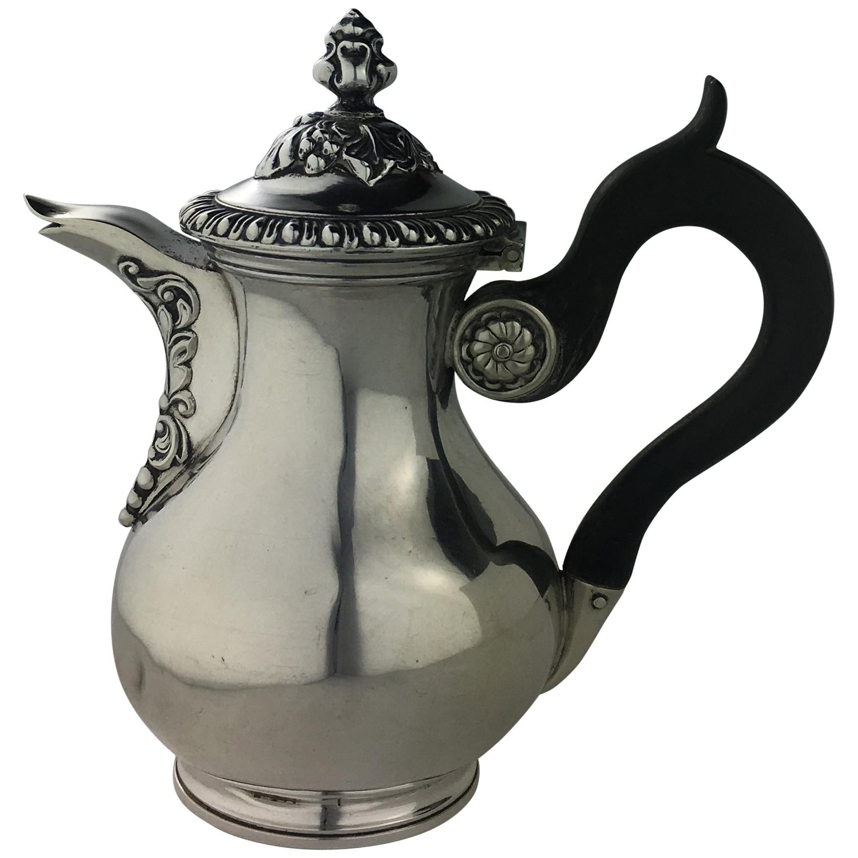 French Sterling Silver Coffee or Tea Pot, circa 1860 Stamped Martial Fray, Paris