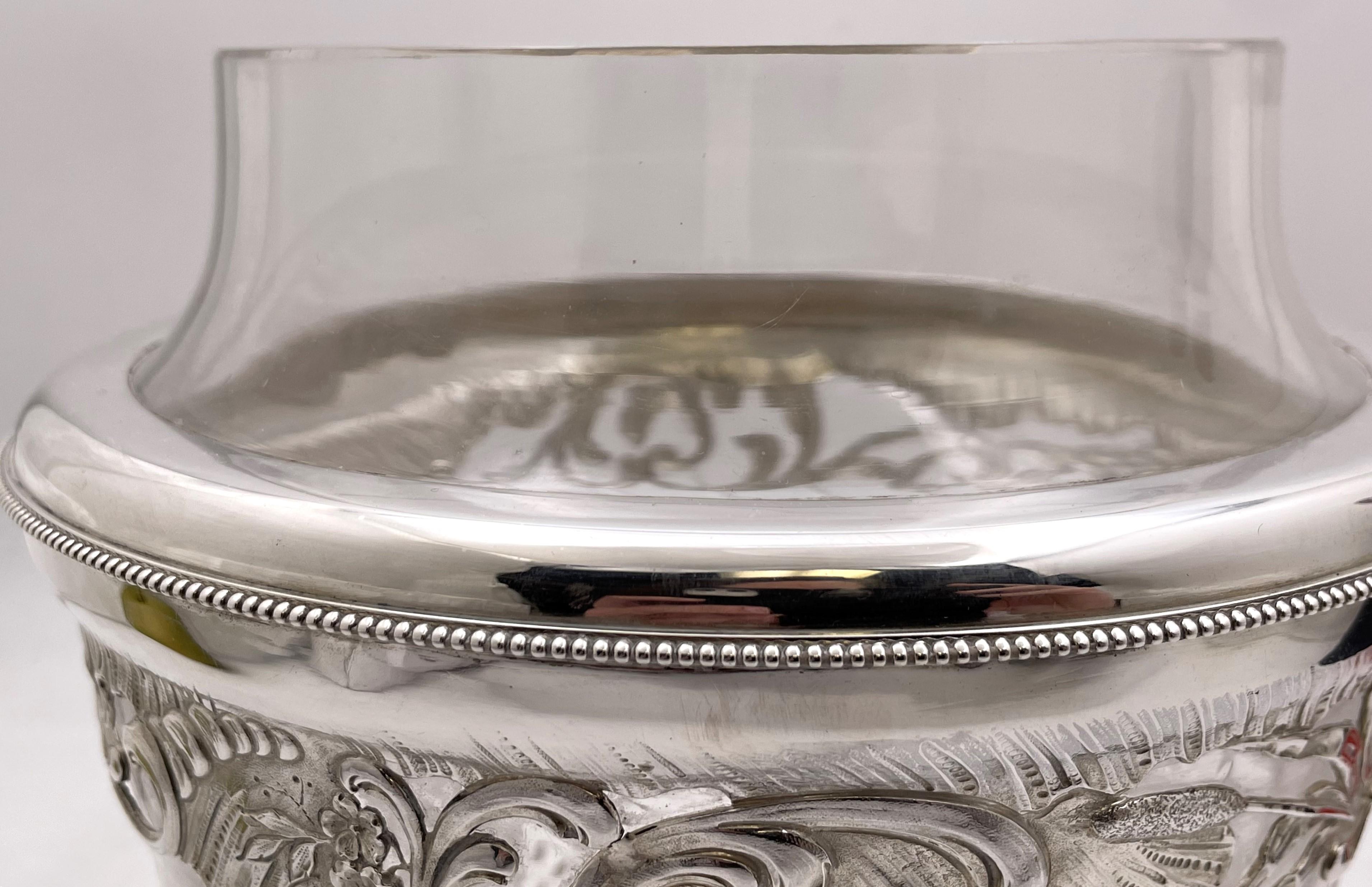 Refroidisseur à vin en argent sterling et verre taillé du début du siècle Bon état - En vente à New York, NY