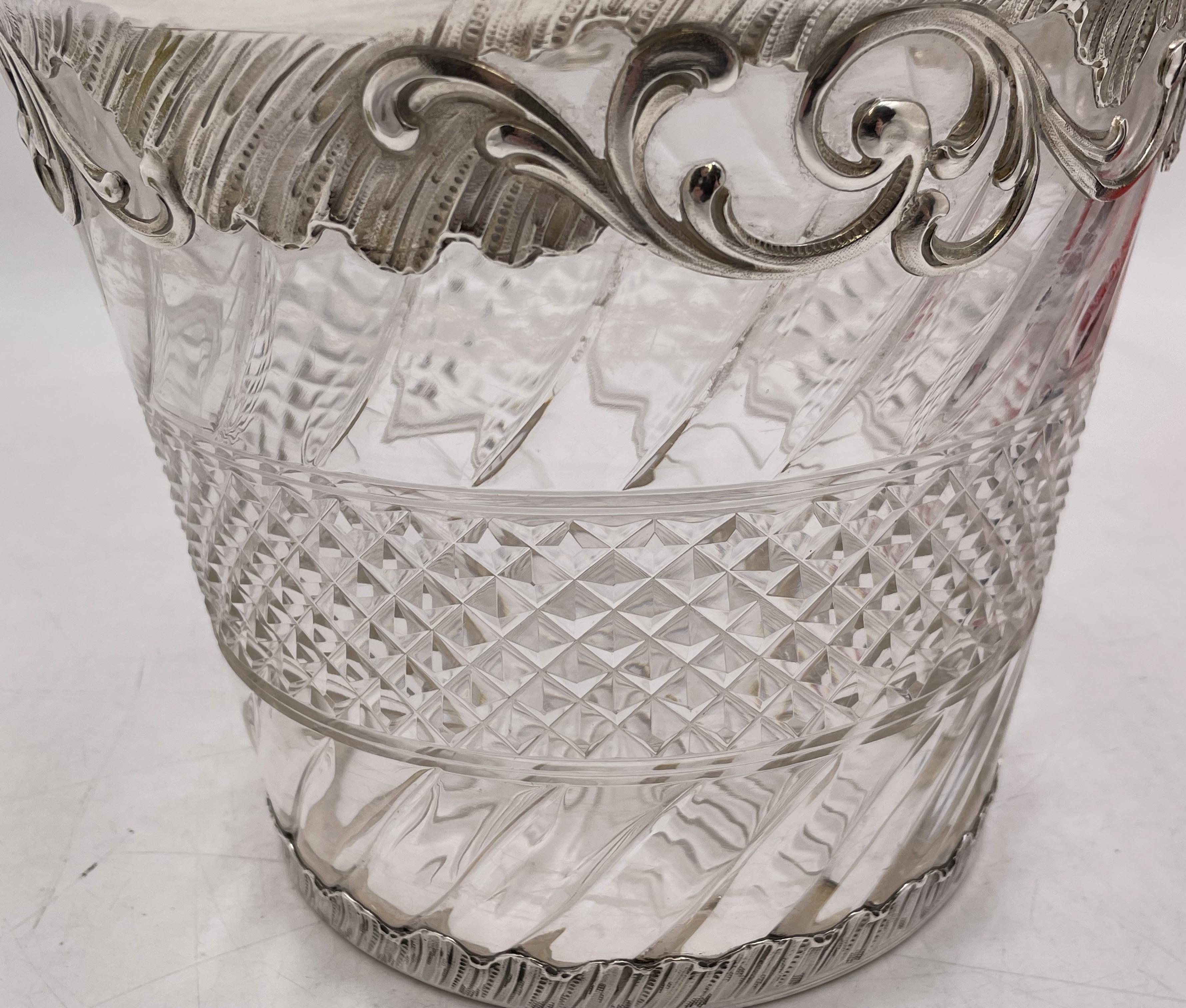 Refroidisseur à vin en argent sterling et verre taillé du début du siècle en vente 2