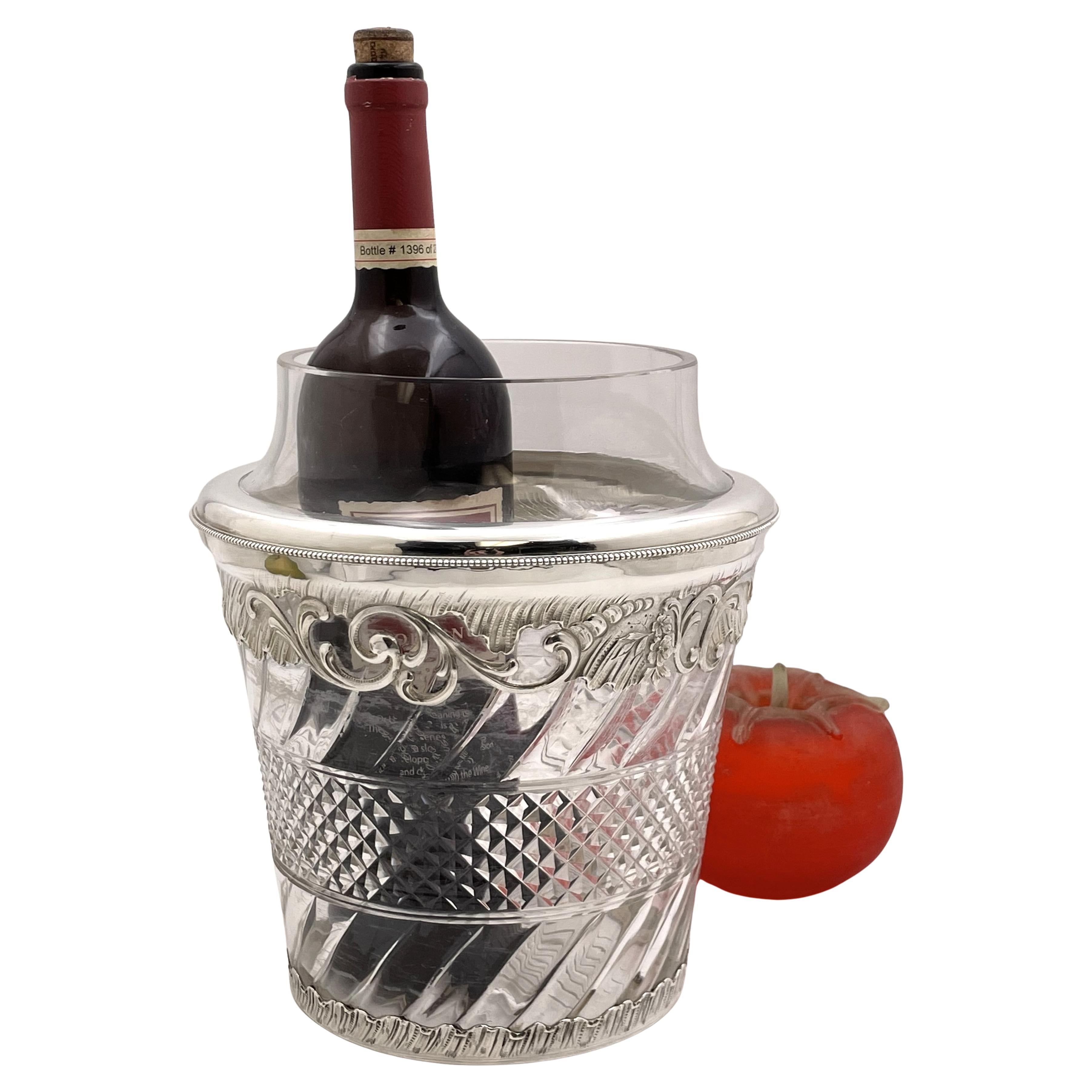 French Sterling Silver & Cut Glass Wine Cooler from the Turn of the Century