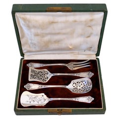 Used French Sterling Silver Dessert Hors D'oeuvre 4-Piece Set, Original Box, Regency