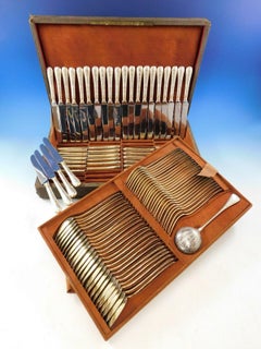 French Sterling Silver Flatware Set Service 97-Pieces Dinner Acid Etched Weddell