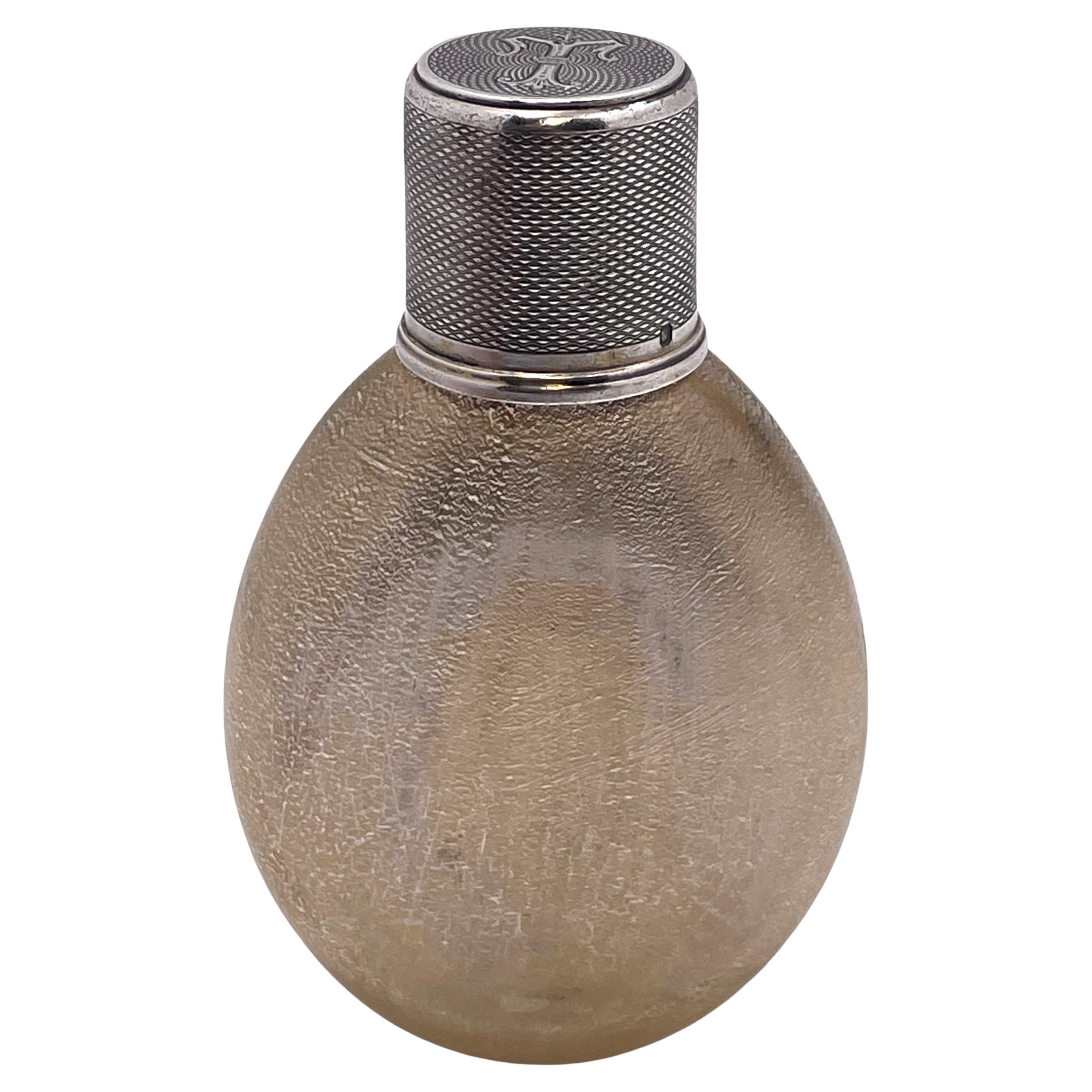 French Sterling Silver & Gilt Glass Flask from Late 19th or Early 20th Century