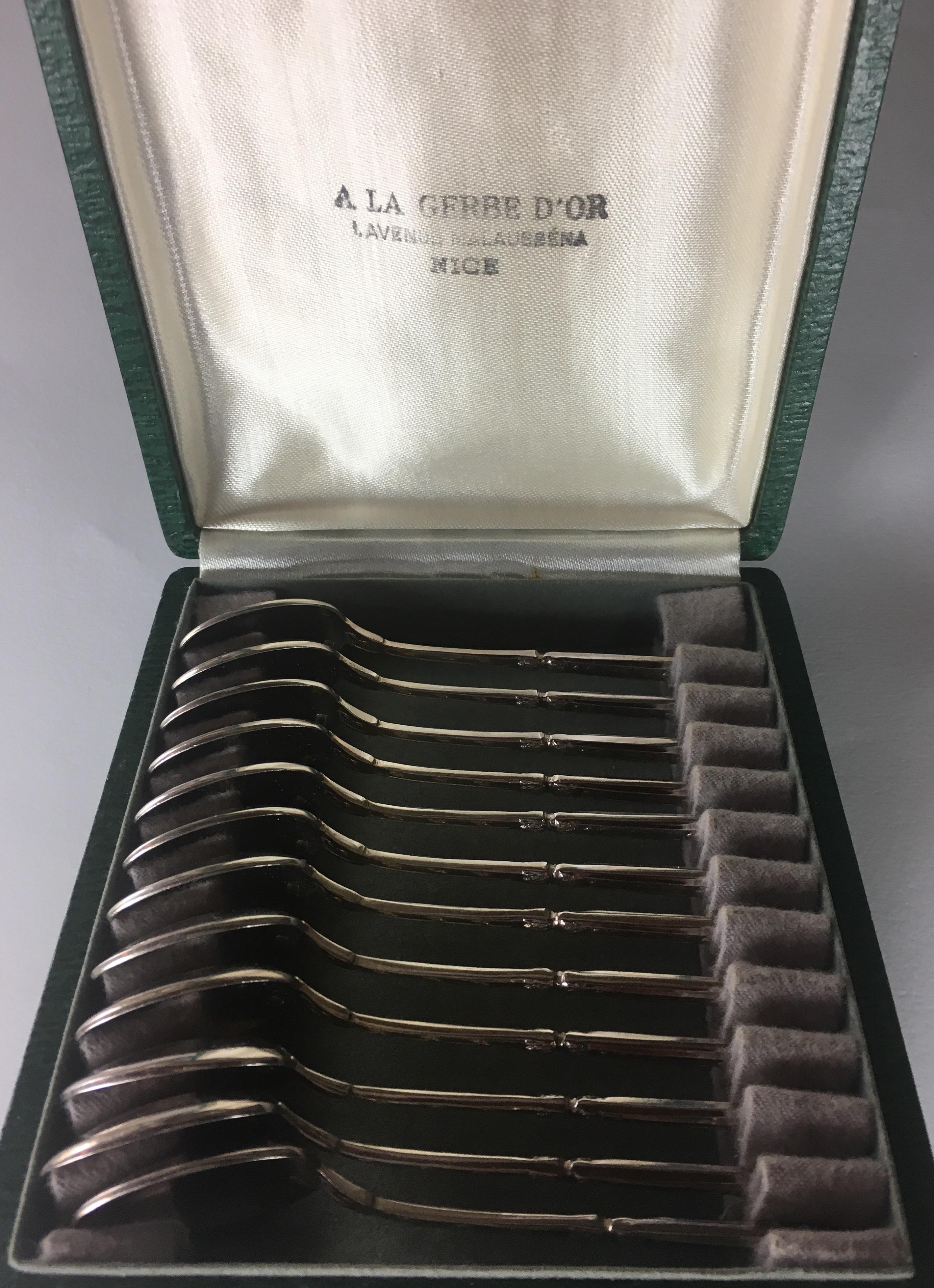 Rococo French Sterling Silver Tea Coffee Dessert Spoons Set 12 Piece, circa 1900 For Sale