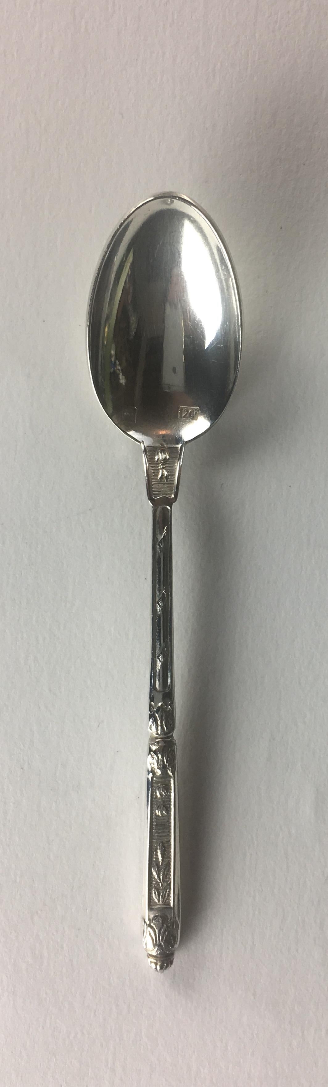 19th Century French Sterling Silver Tea Coffee Dessert Spoons Set 12 Piece, circa 1900 For Sale