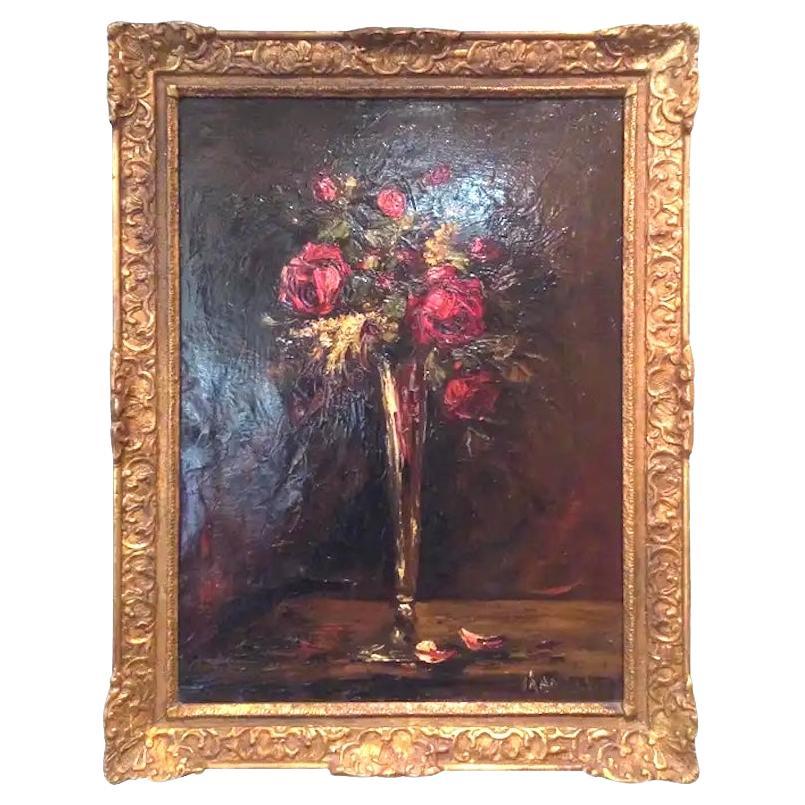French Still Life Floral Painting by Charles Franzini d’Issoncourt For Sale