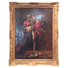 Antique French Still Life Floral Painting by Charles Franzini d’Issoncourt