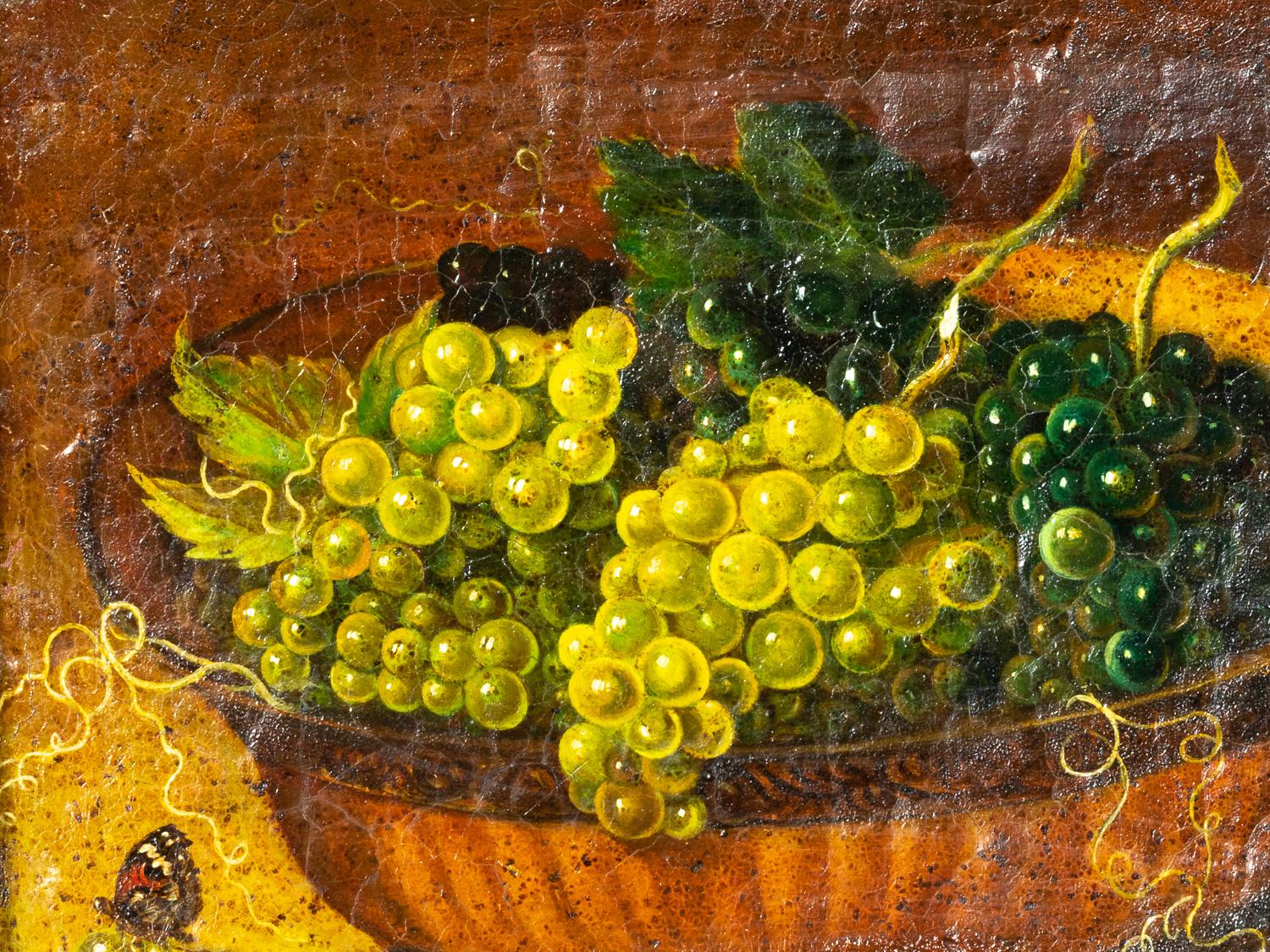 Oiled French Still Life Grapes Painting, 19th Century For Sale