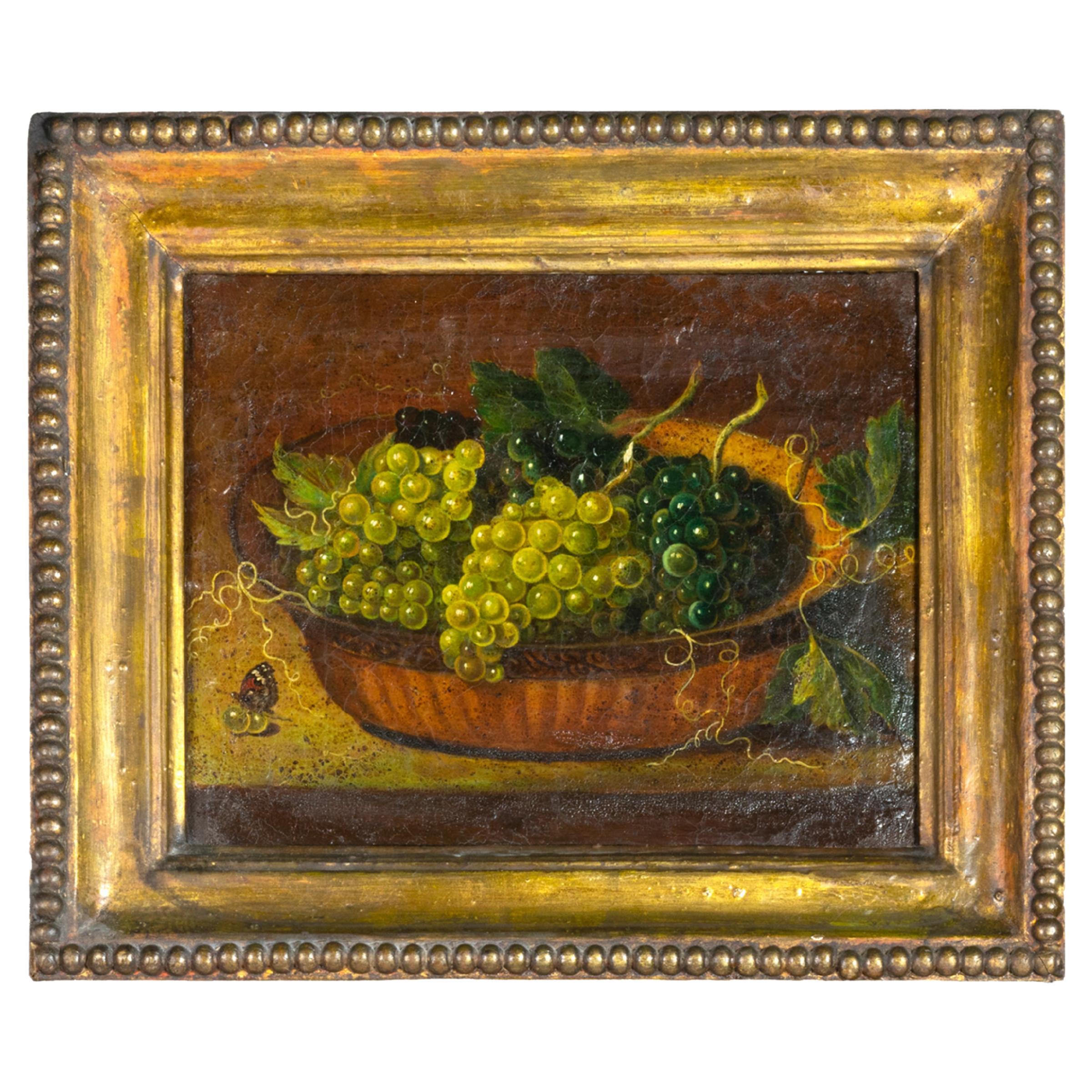 French Still Life Grapes Painting, 19th Century For Sale