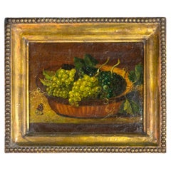 Antique French Still Life Grapes Painting, 19th Century