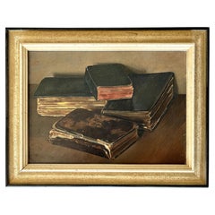 French Still Life of Old Books, Oil on Canvas, Signed and Dated 1967
