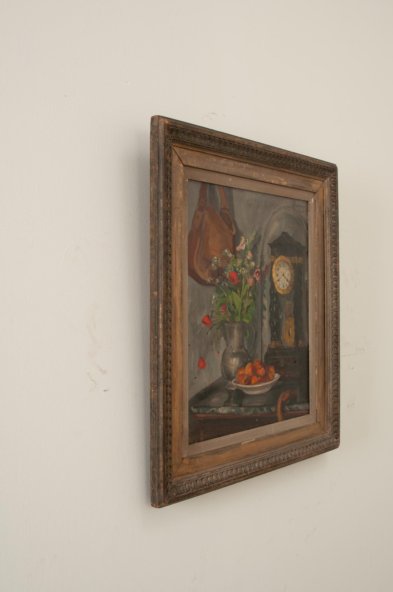 French Still Life Oil on Canvas in Original Frame For Sale 2