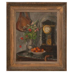 Antique French Still Life Oil on Canvas in Original Frame