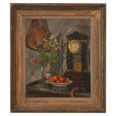 French Still Life Oil on Canvas in Original Frame