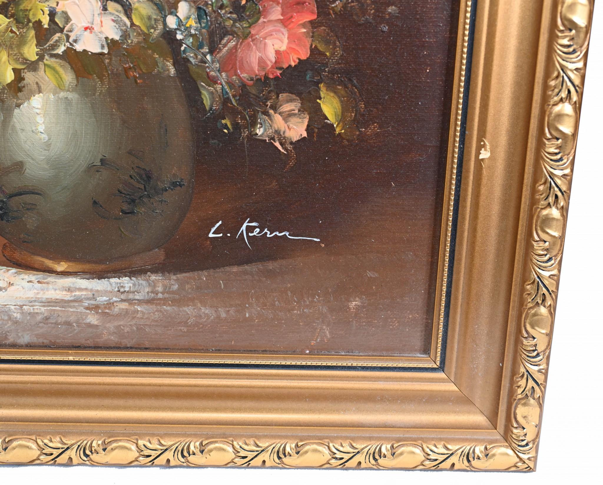 French Still Life Oil Paintings Pair Floral Art Gilt Frame For Sale 3