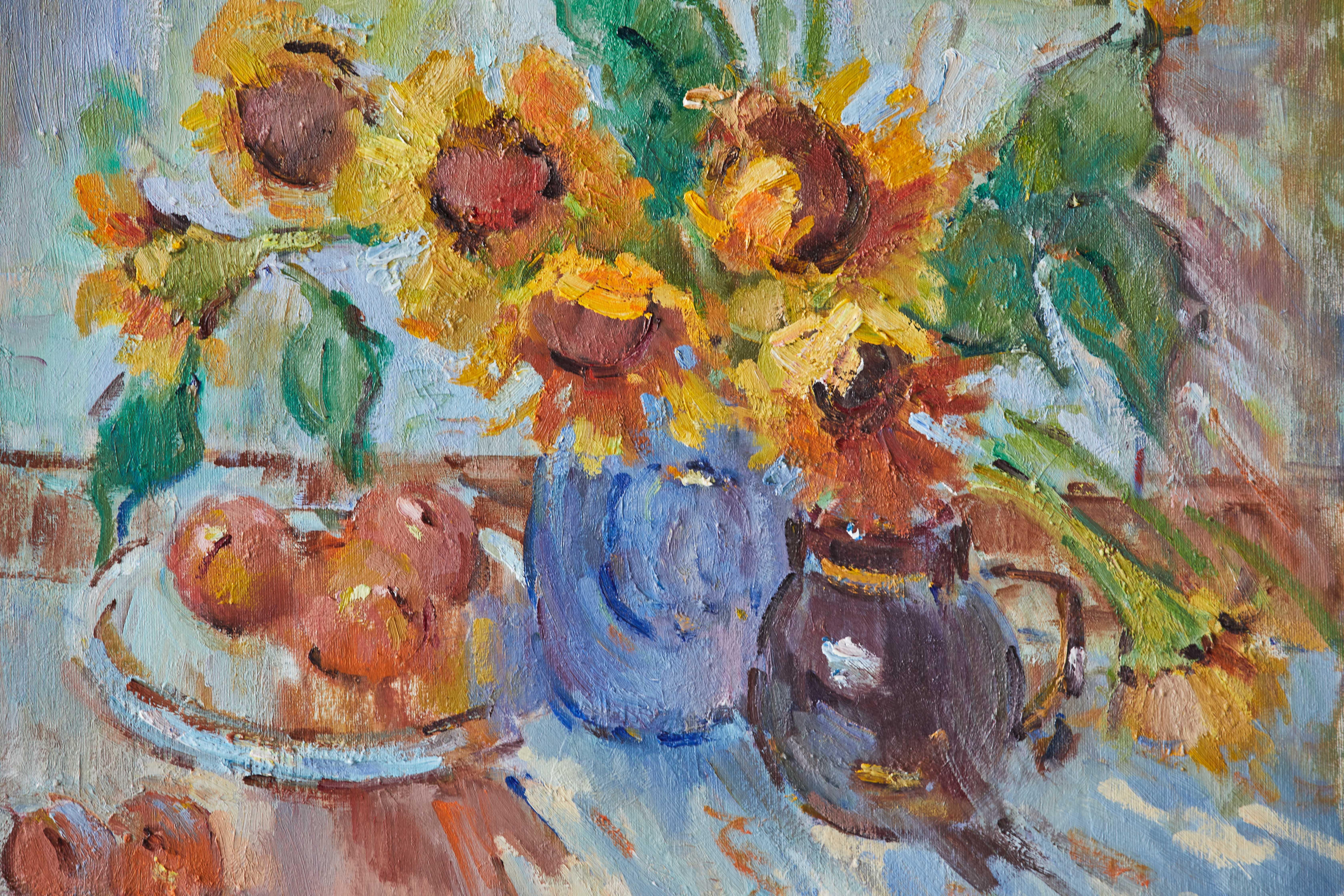 French Still Life Painting of Sunflowers In Good Condition In Los Angeles, CA