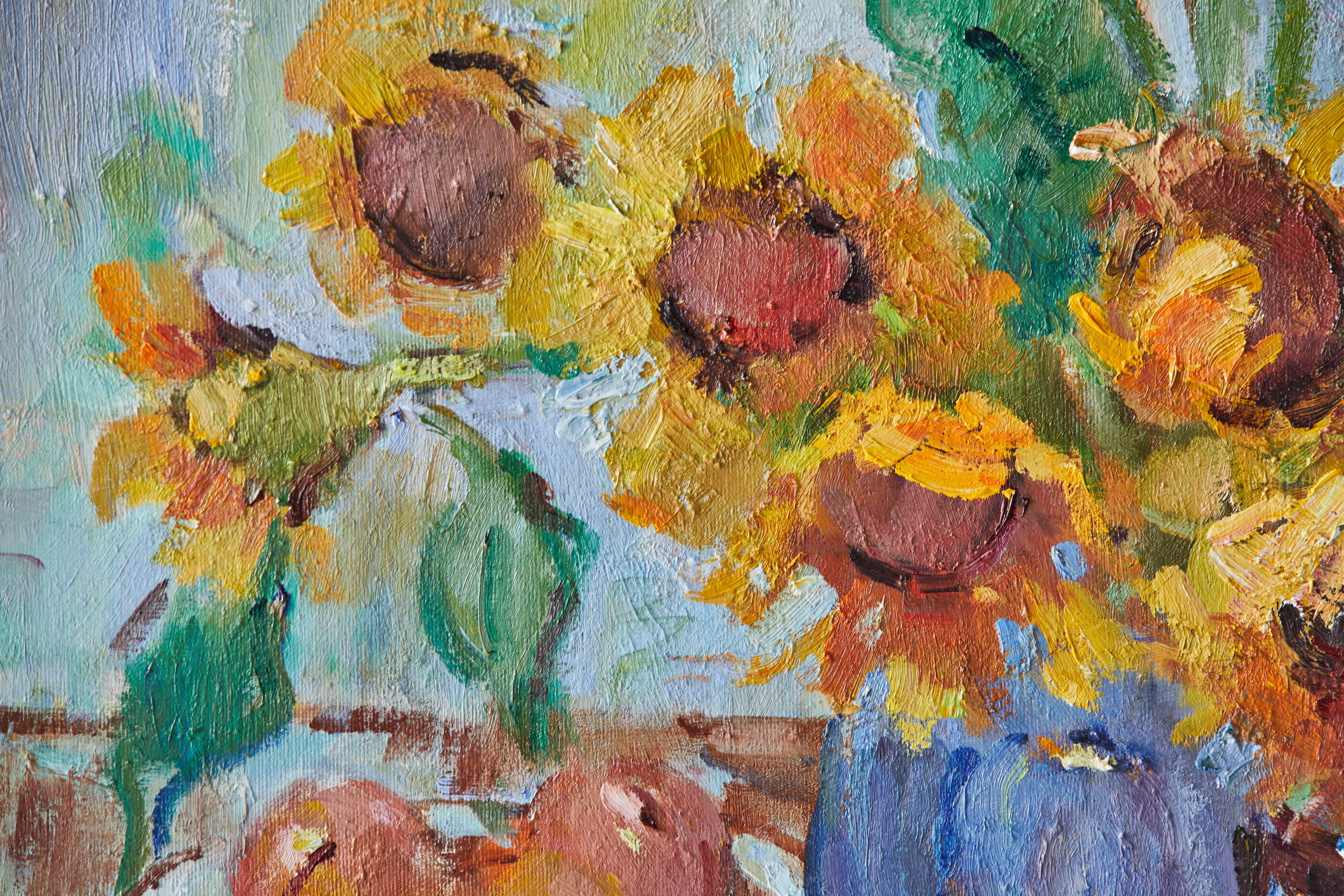 French Still Life Painting of Sunflowers 1