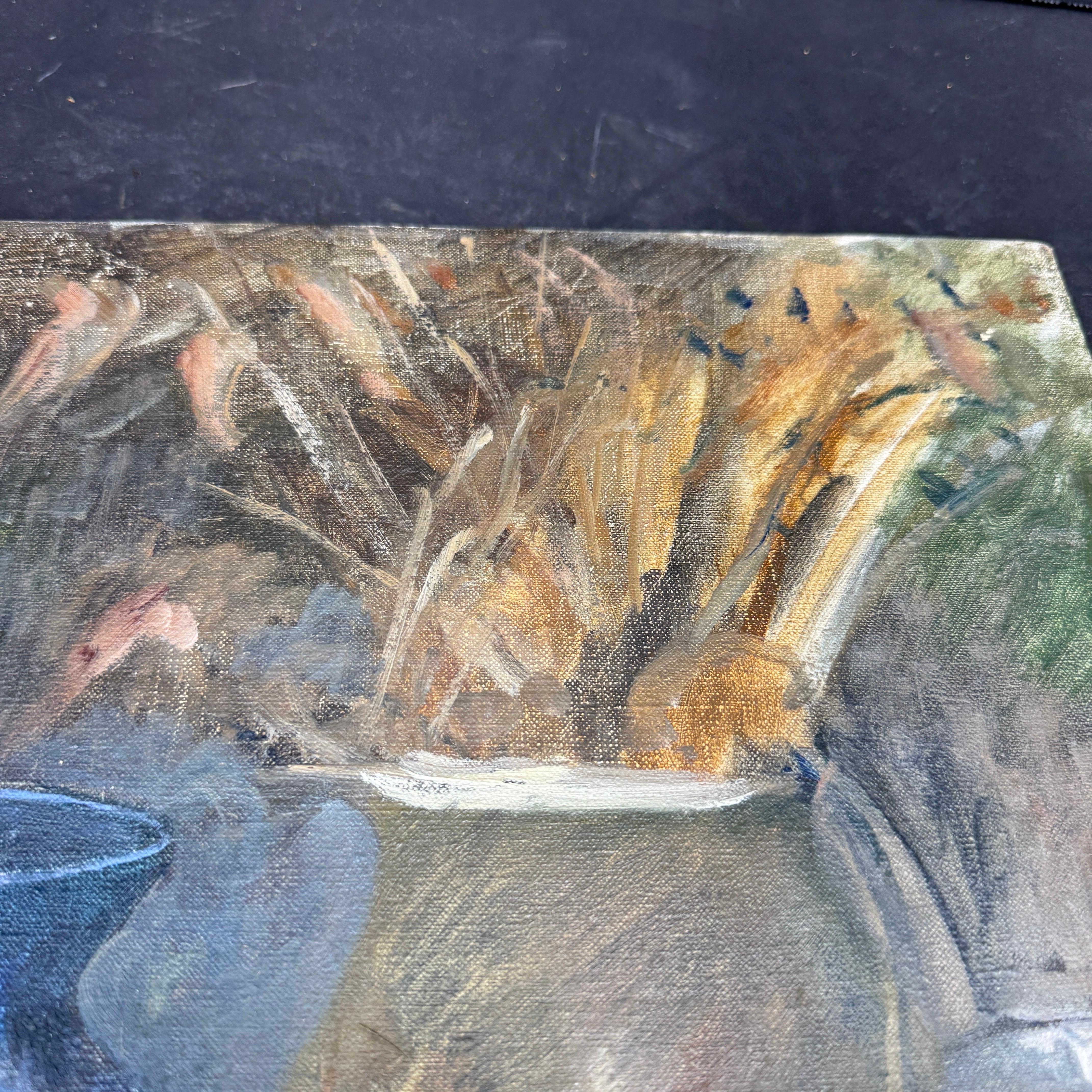 French Still Life with Bowl, Oil Painting on Canvas For Sale 4