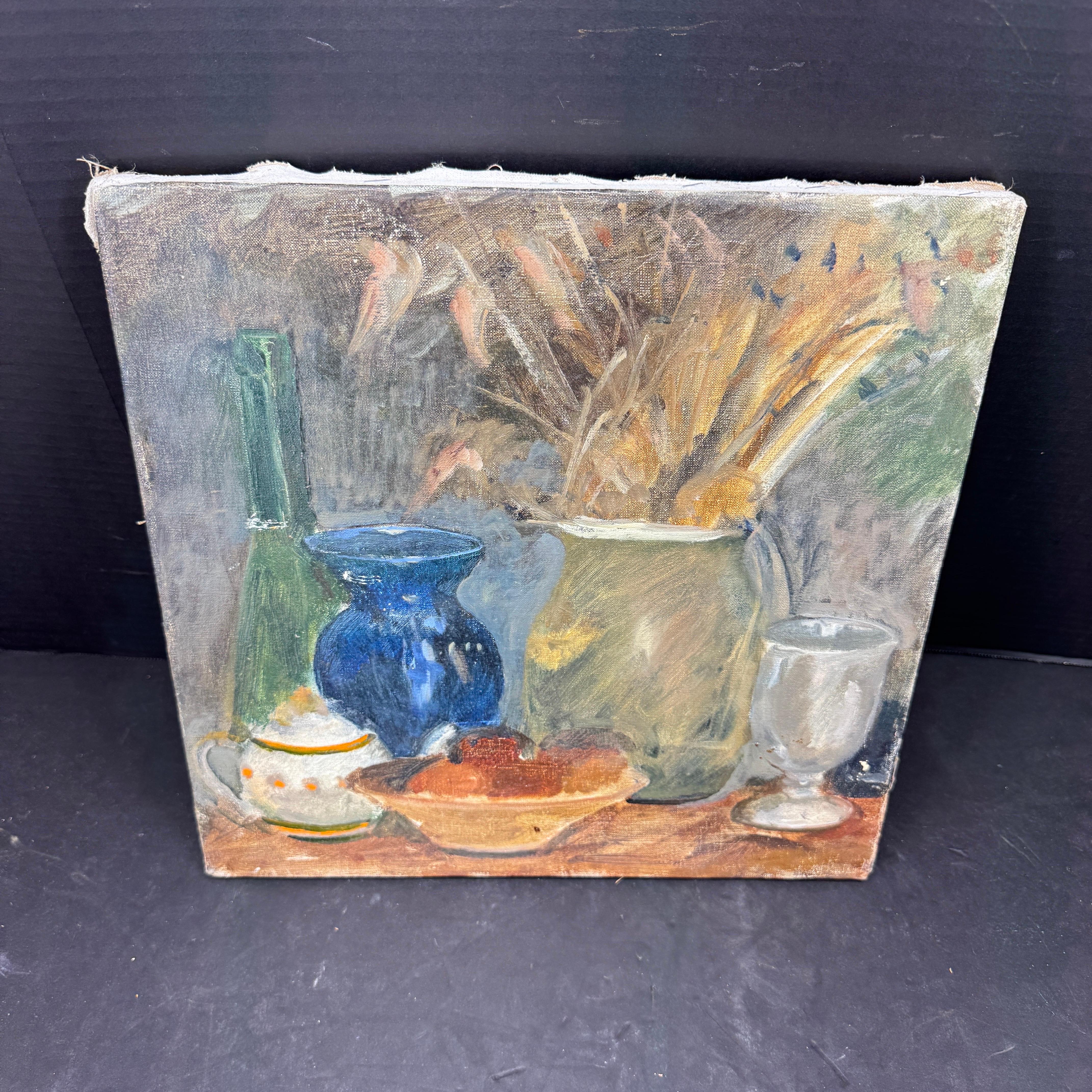 French Still Life with Bowl, Oil Painting on Canvas For Sale 7