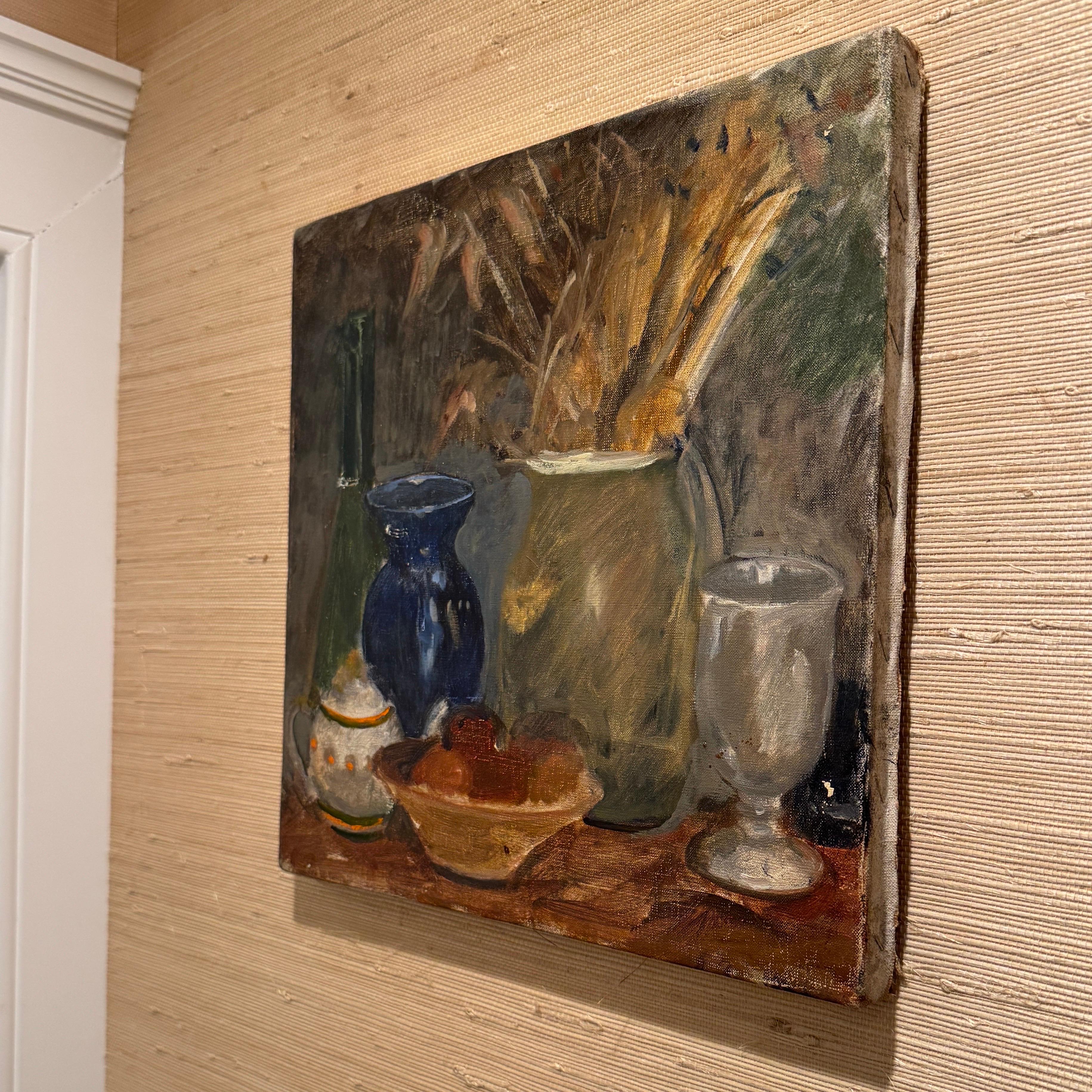 French Still Life with Bowl, Oil Painting on Canvas For Sale 8