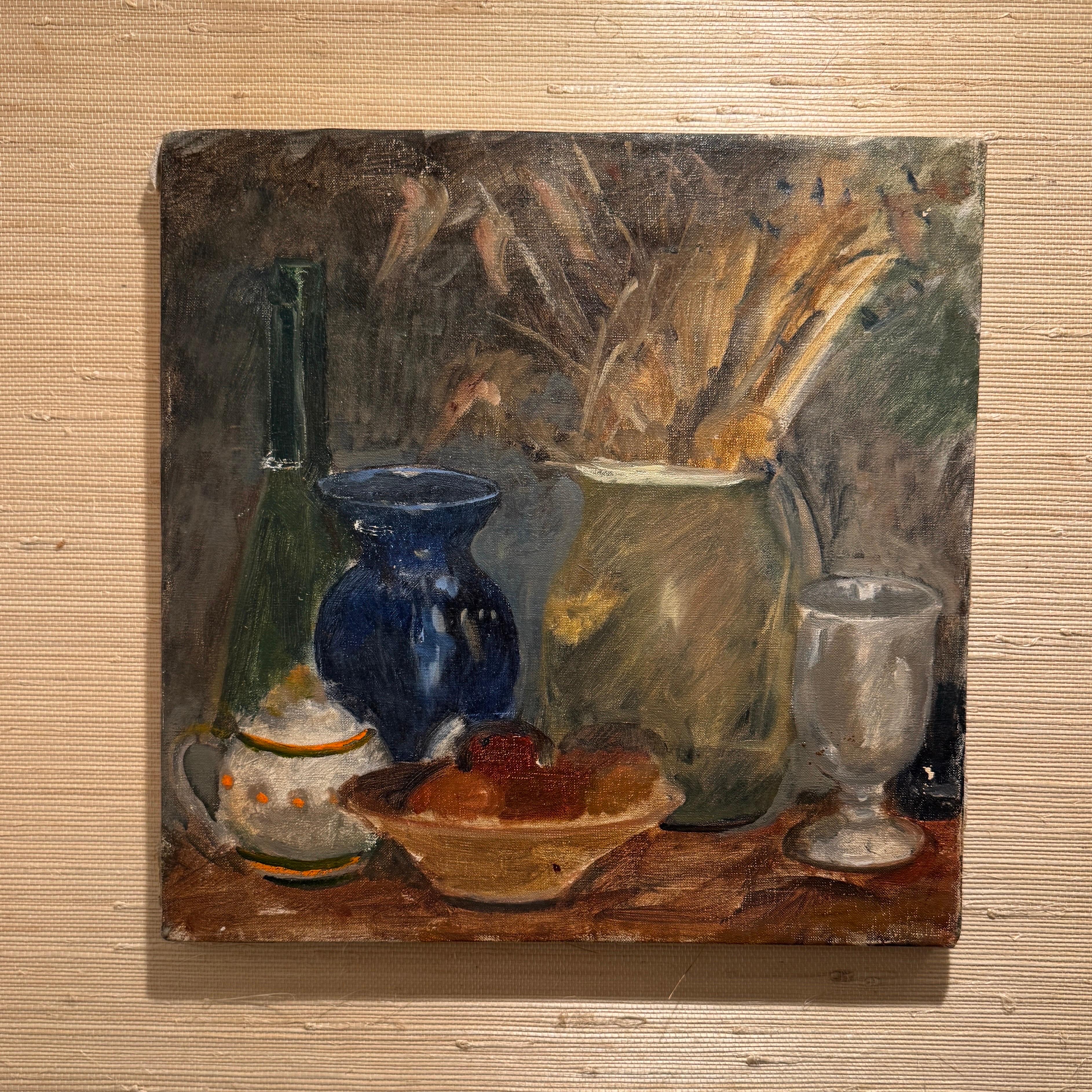 French Still Life with Bowl, Oil Painting on Canvas For Sale 9