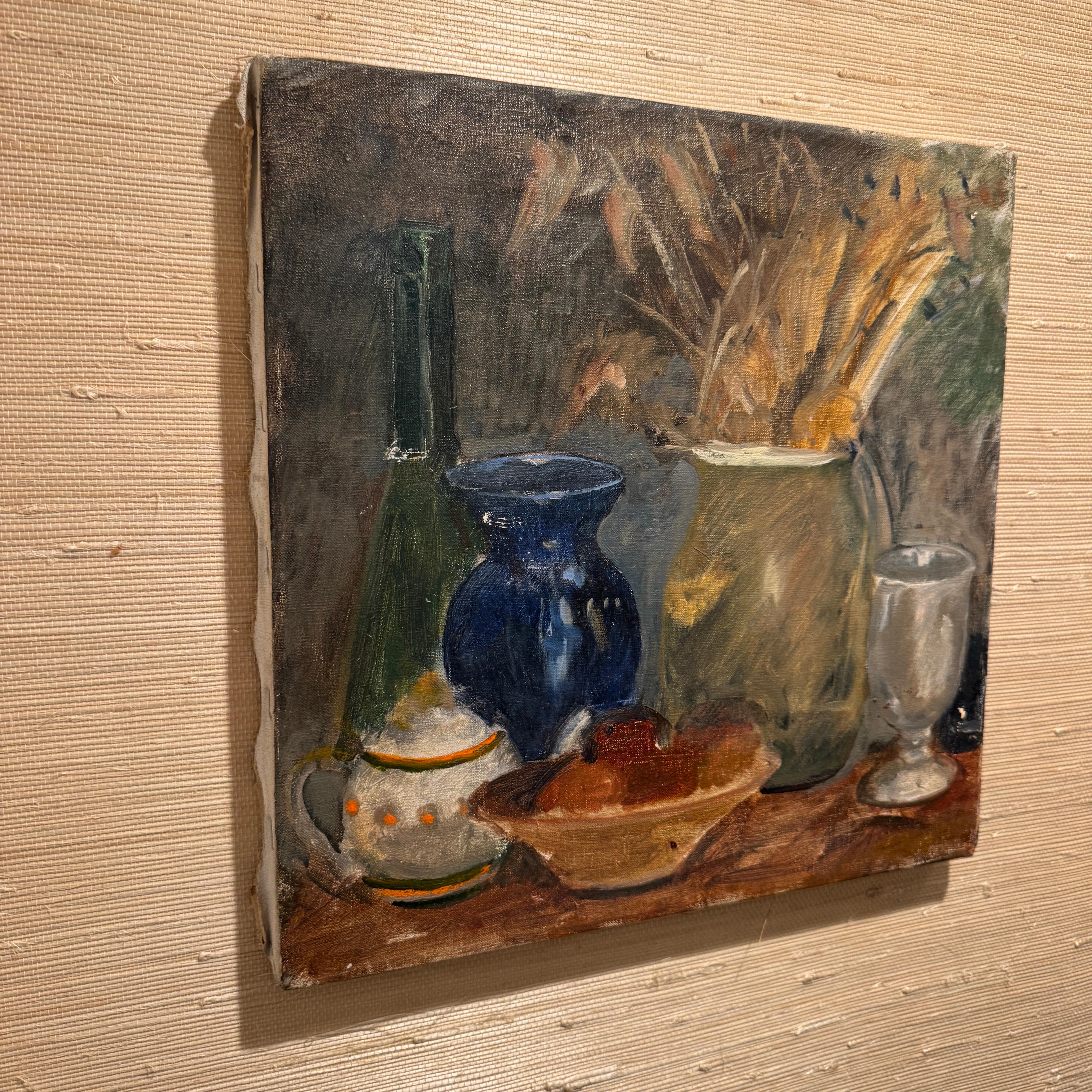 French Still Life with Bowl, Oil Painting on Canvas For Sale 10