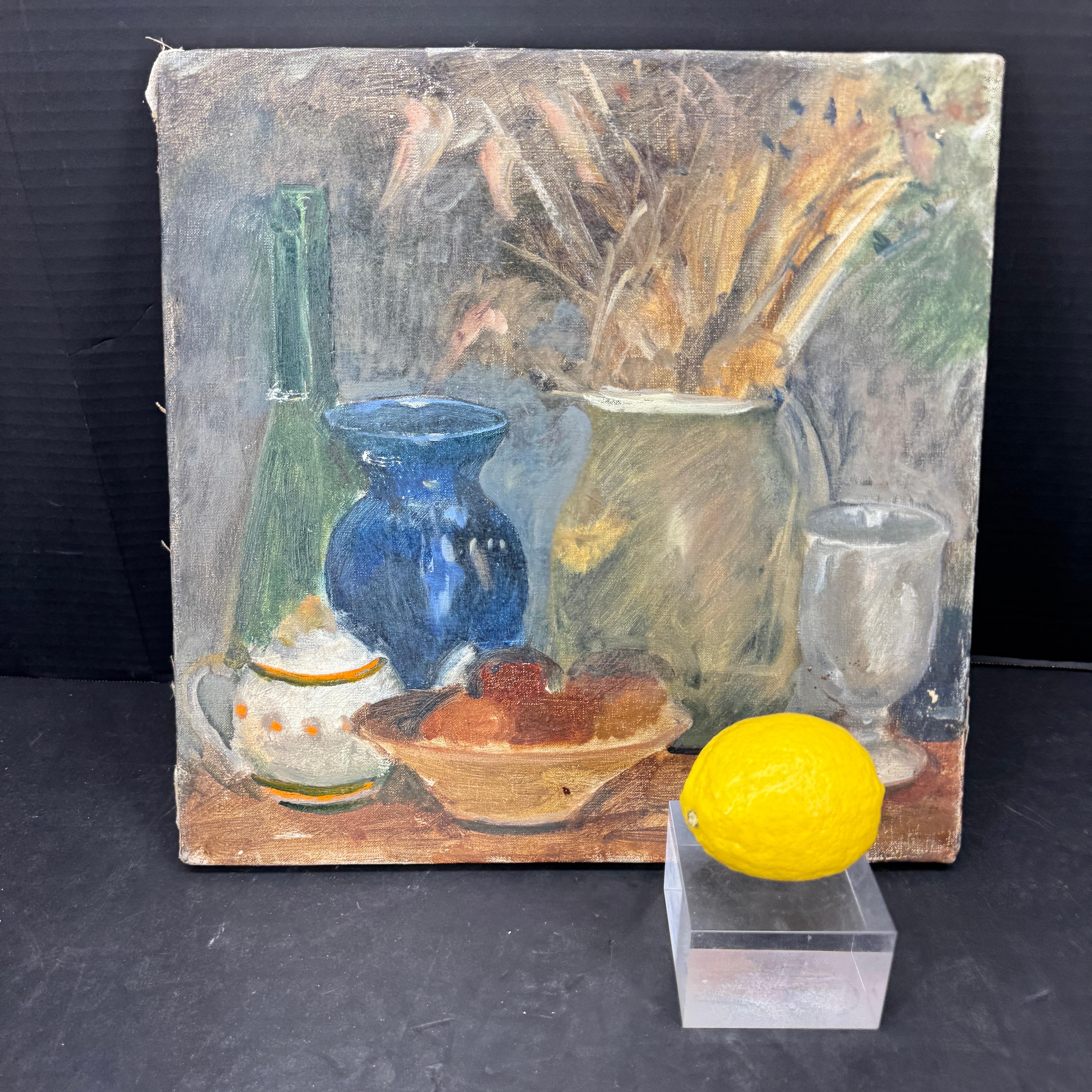 French Provincial French Still Life with Bowl, Oil Painting on Canvas For Sale