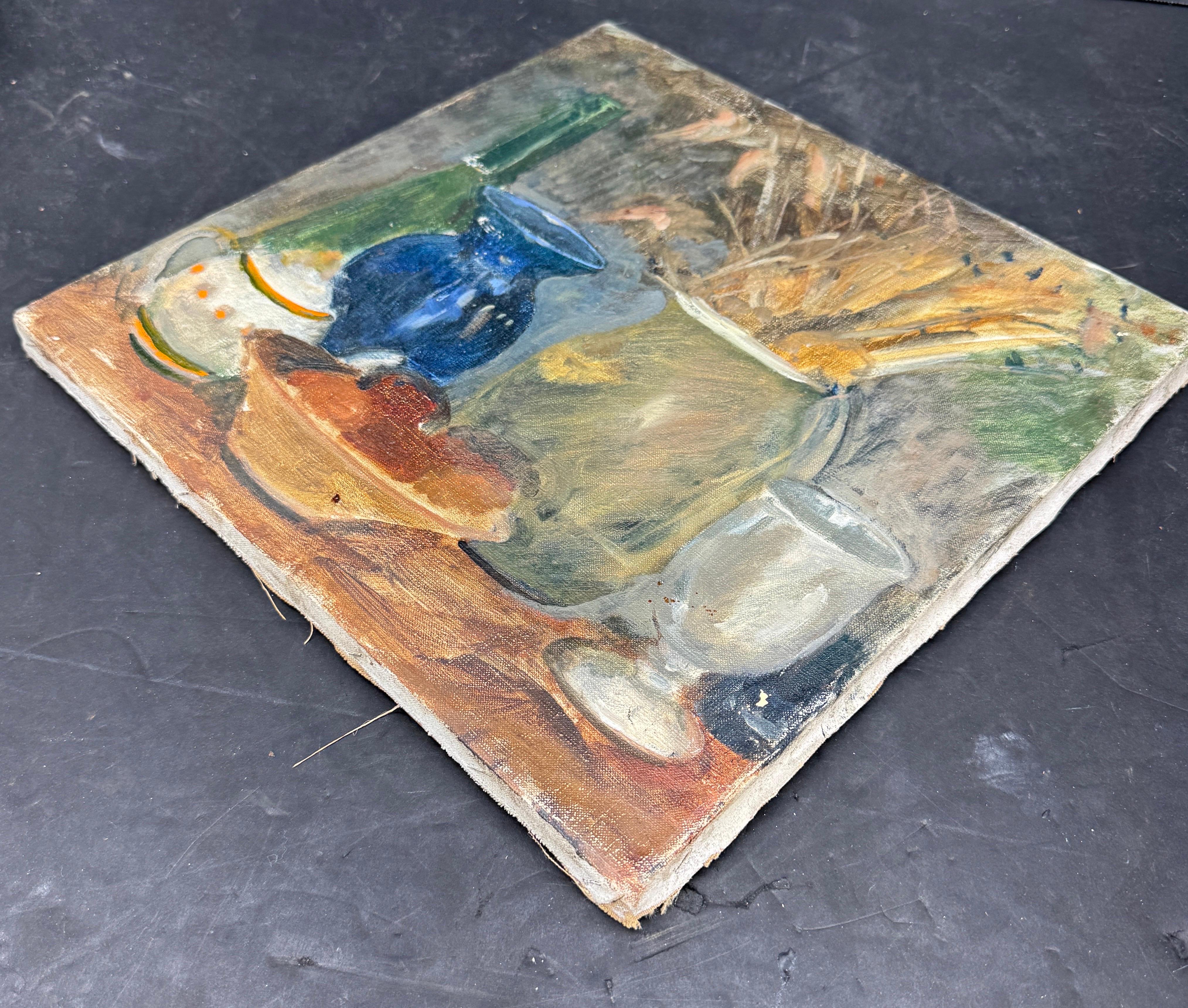 20th Century French Still Life with Bowl, Oil Painting on Canvas For Sale