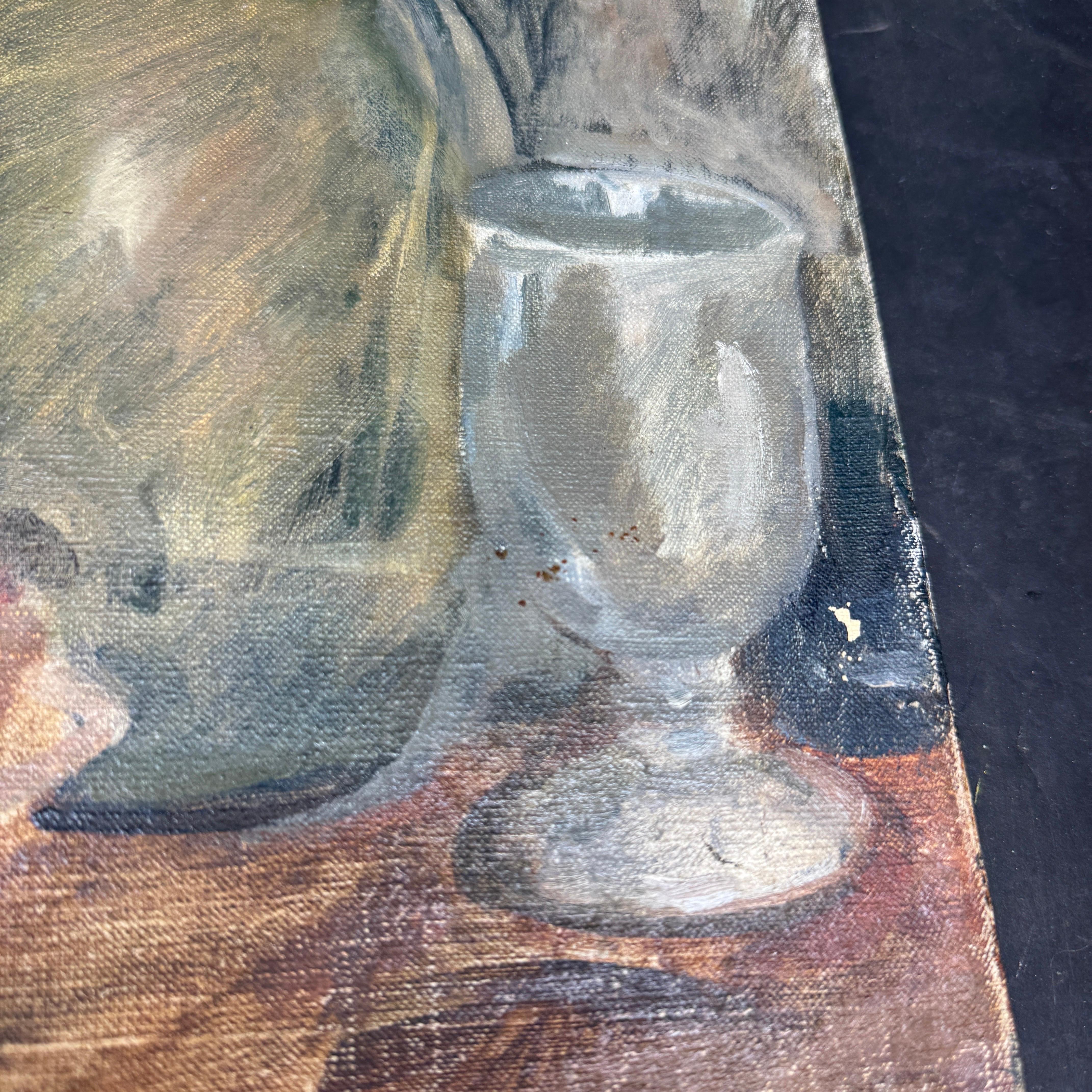French Still Life with Bowl, Oil Painting on Canvas For Sale 3