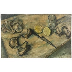 French Still Life with Oysters and Lemons Signed “Math Raulet”