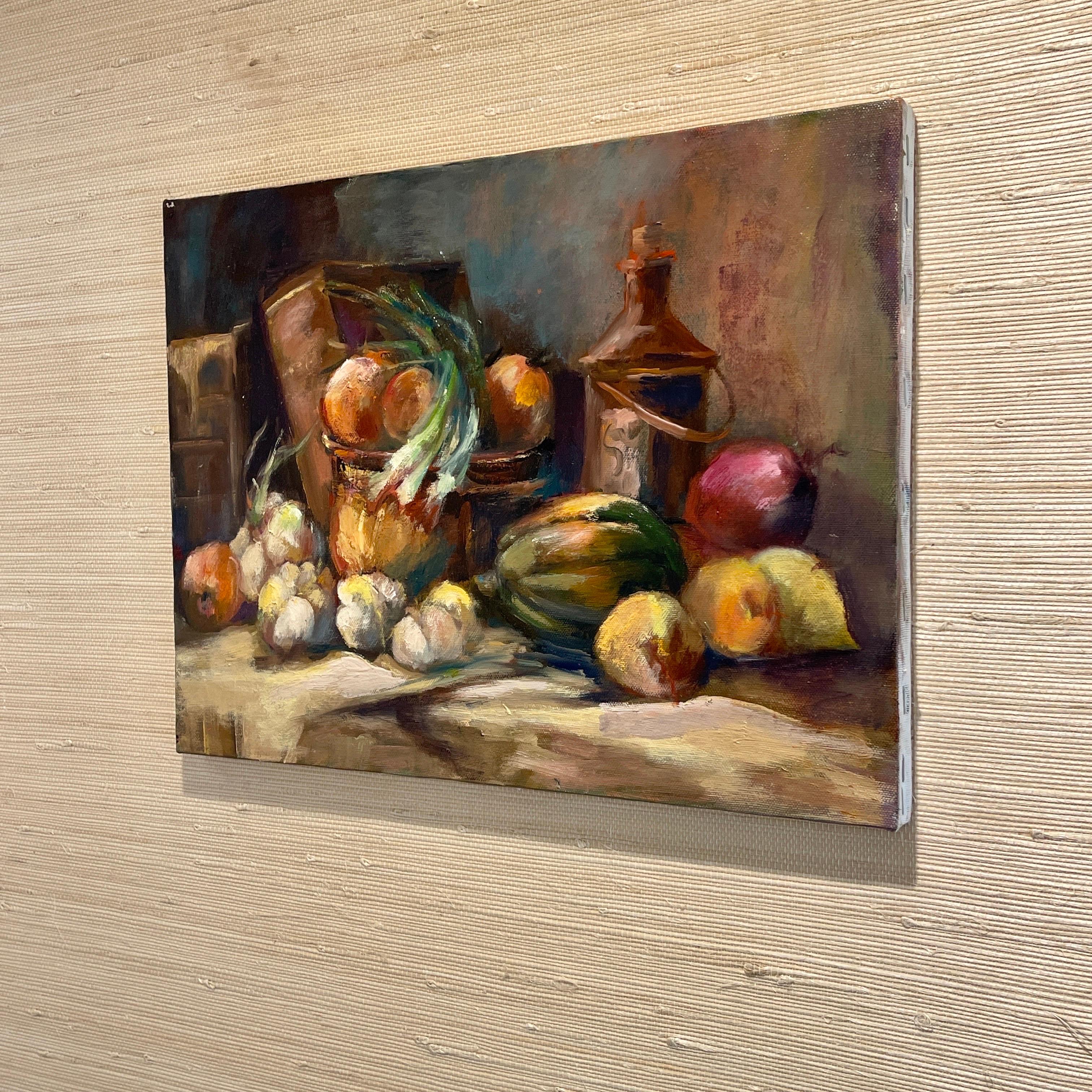 French Still Life with Vegetables, Oil Painting on Canvas In Good Condition For Sale In Haddonfield, NJ