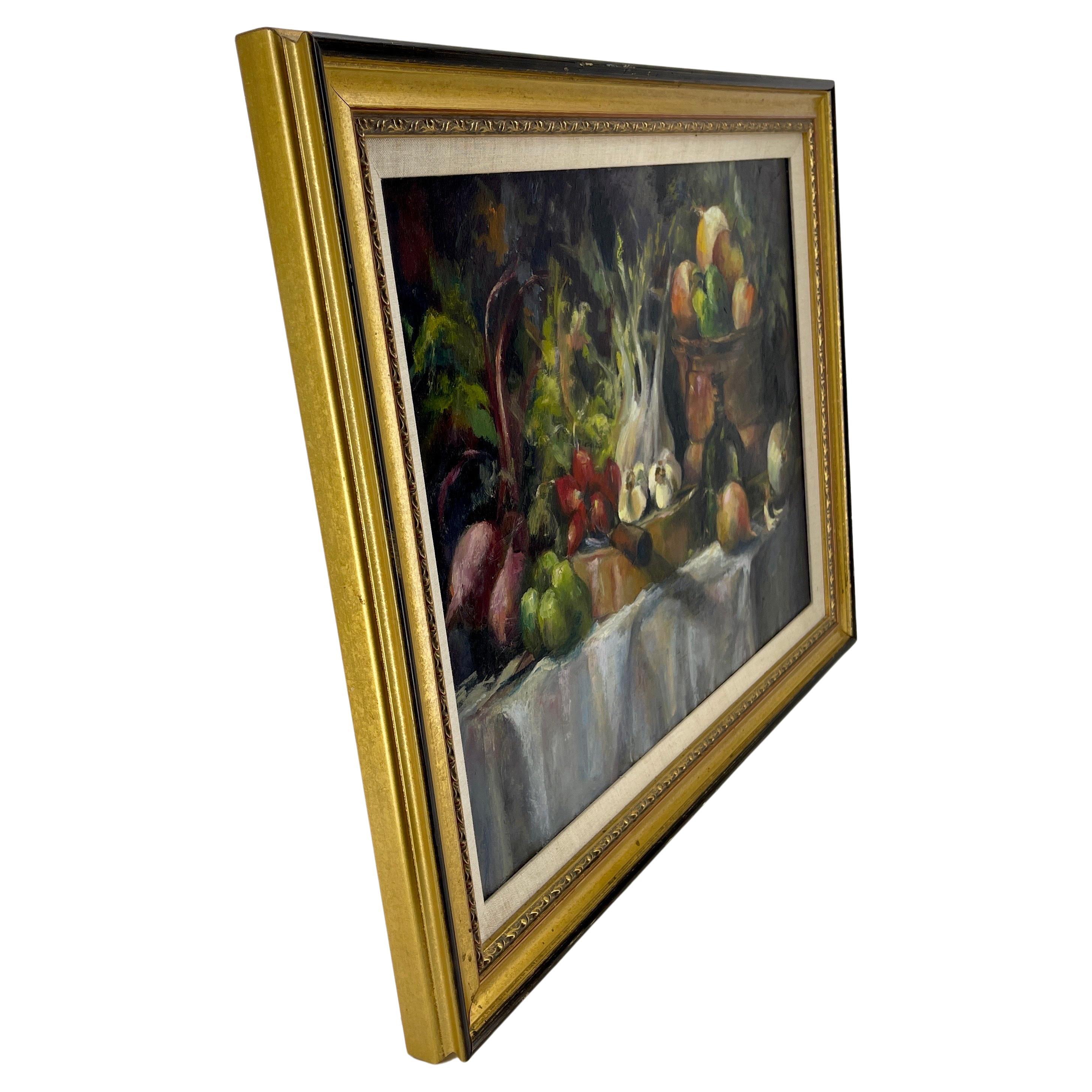 French Still Life with Vegetables, Framed Oil Painting on Canvas  In Good Condition For Sale In Haddonfield, NJ