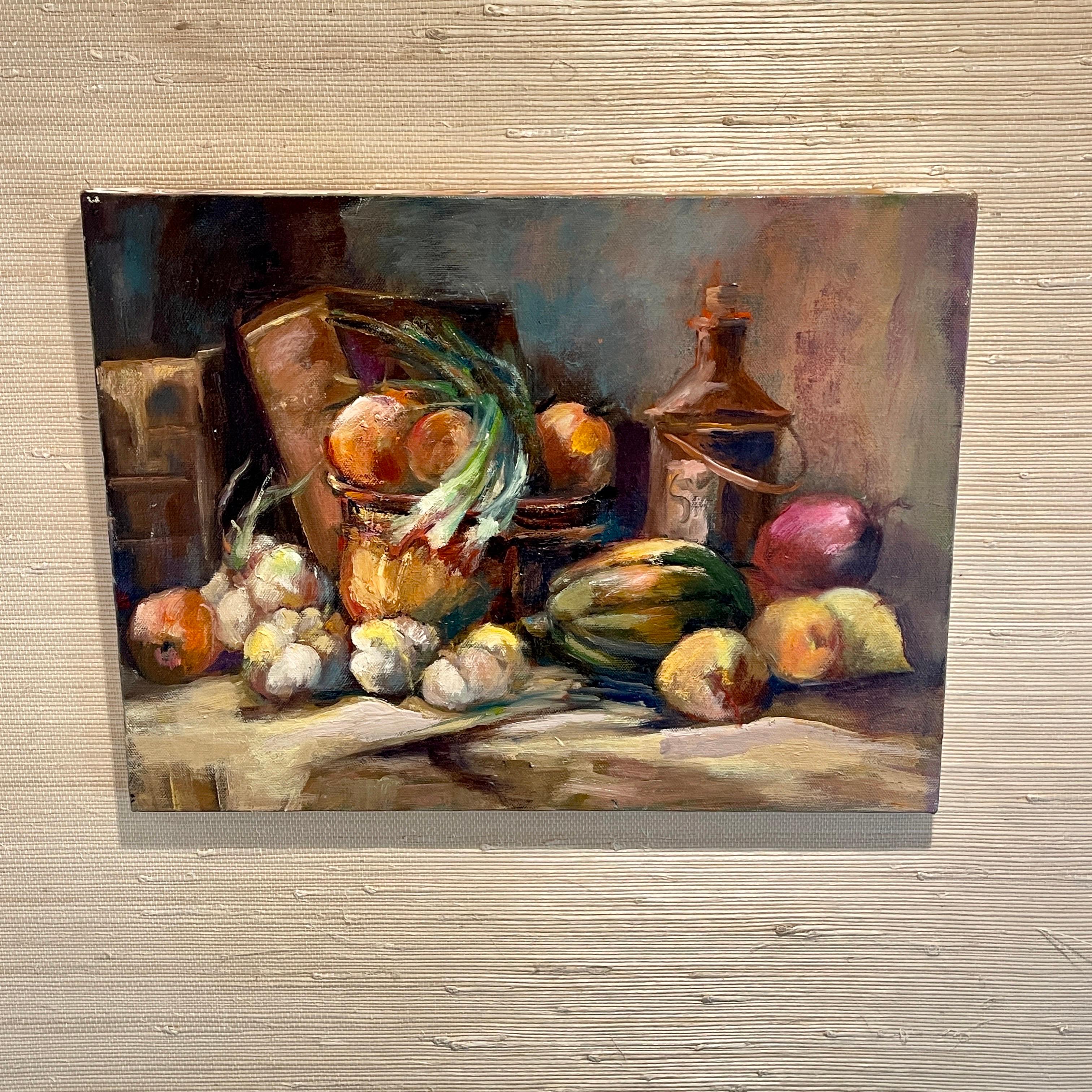 20th Century French Still Life with Vegetables, Oil Painting on Canvas For Sale