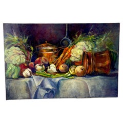 Vintage French Still Life with Vegetables, Oil Painting on Canvas