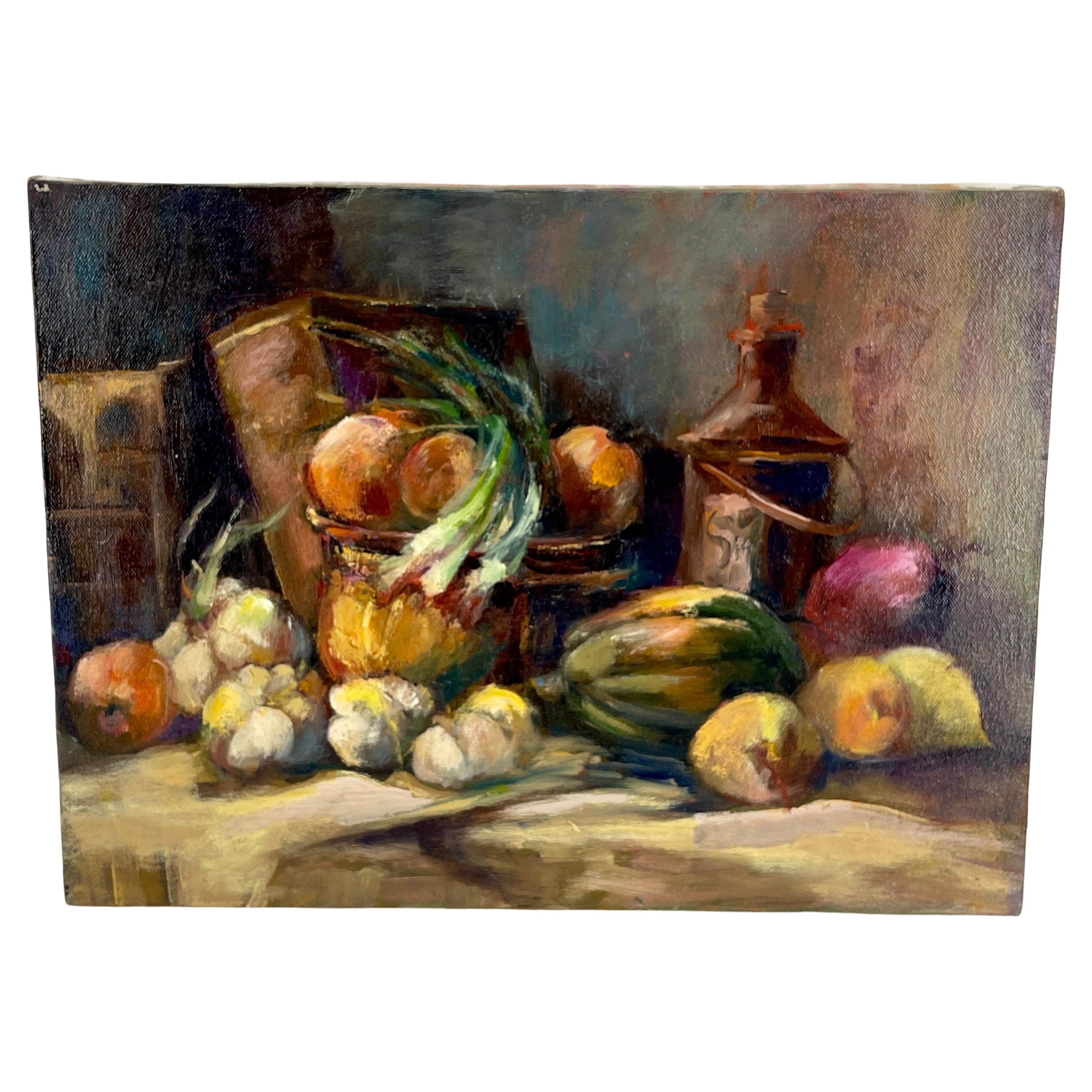 French Still Life with Vegetables, Oil Painting on Canvas