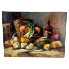 Vintage French Still Life with Vegetables, Oil Painting on Canvas