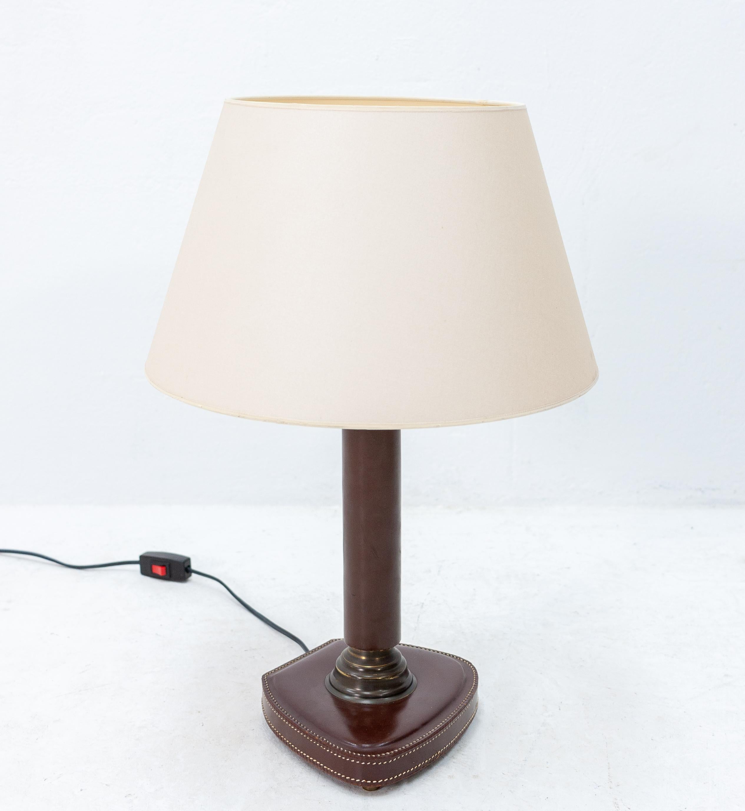 Mid-Century Modern French Stitched Leather Desk Lamp