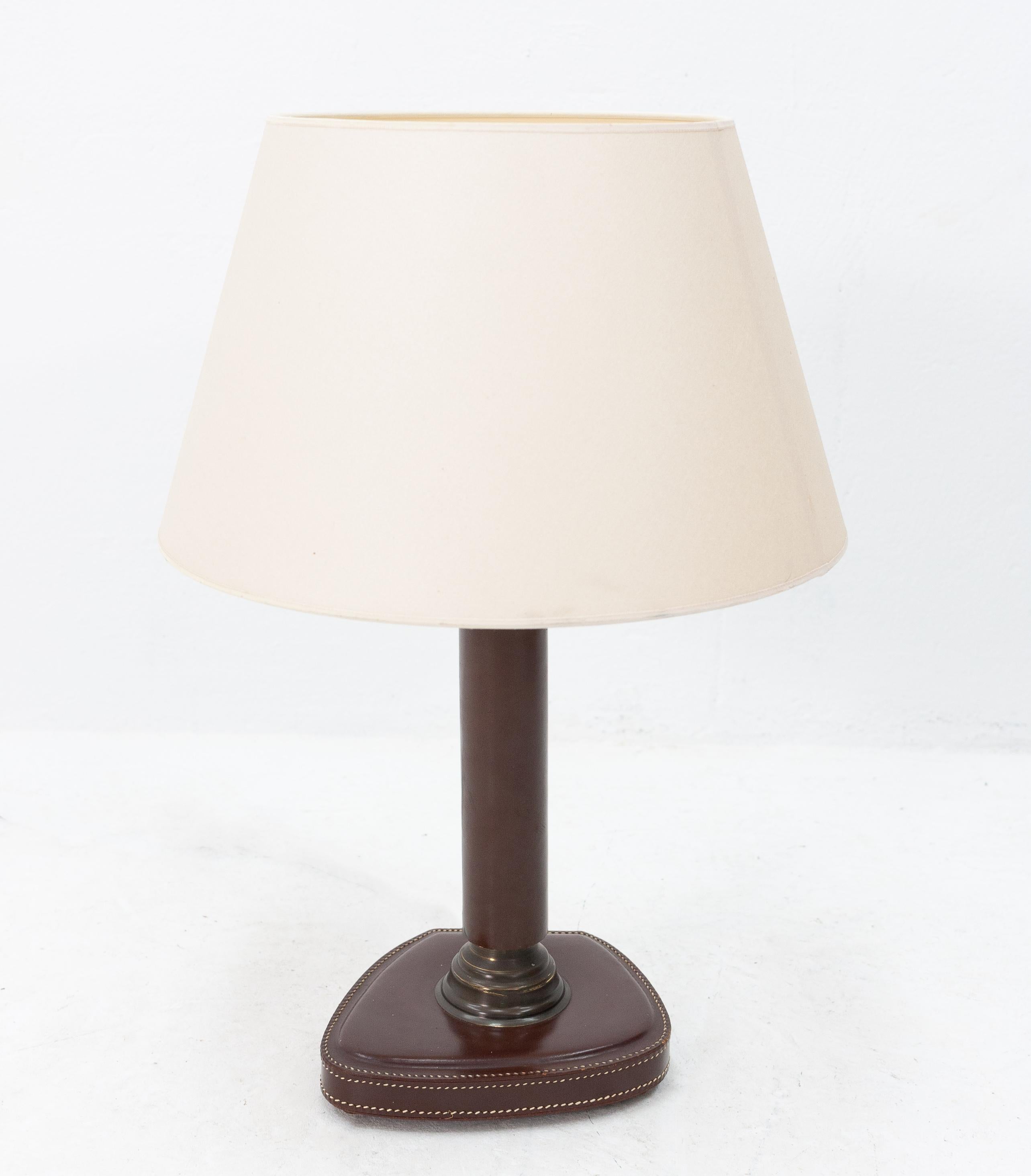 Mid-20th Century French Stitched Leather Desk Lamp